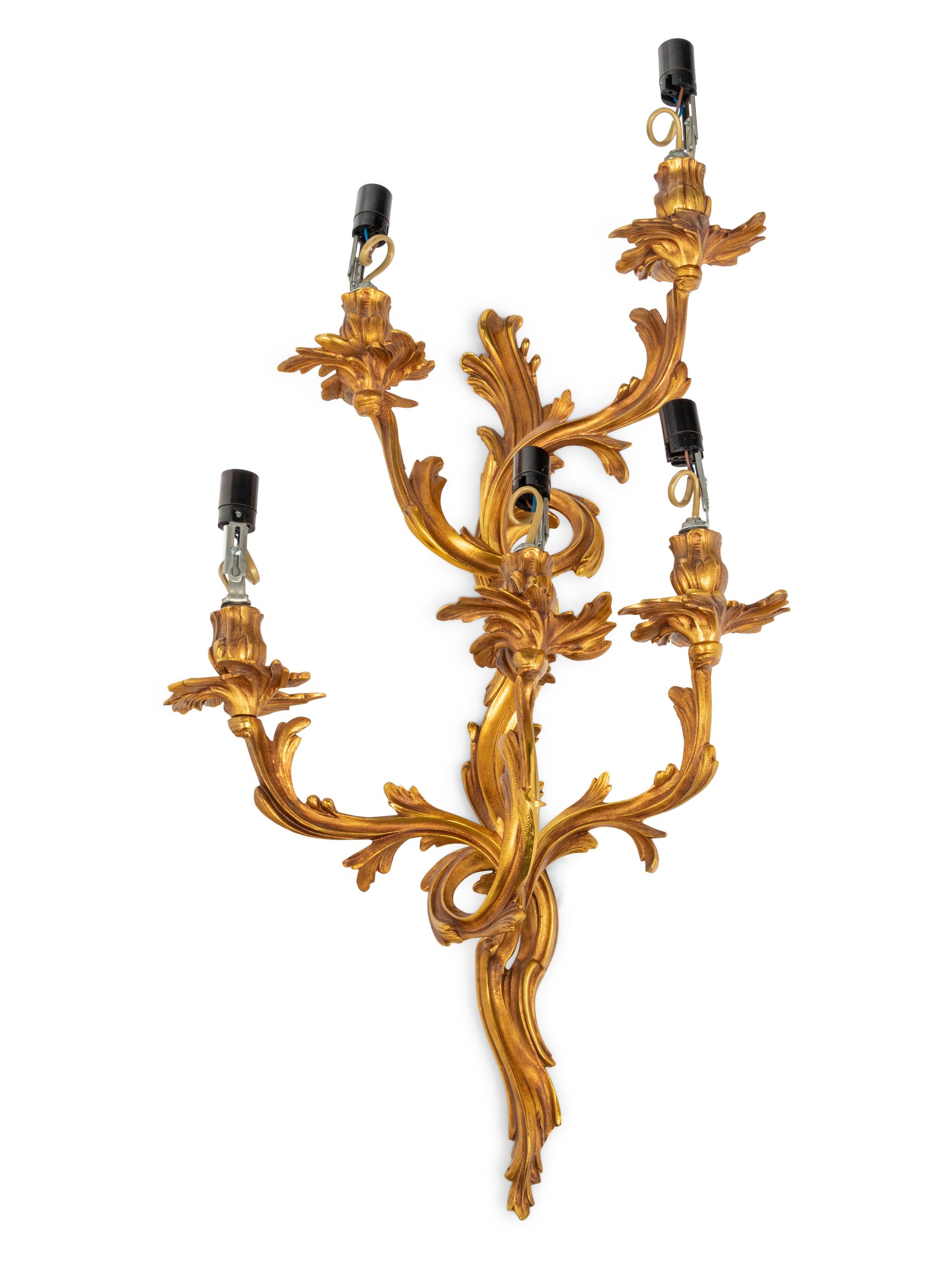 A Set of Four Louis XV Style Gilt Metal Five-Light Sconces