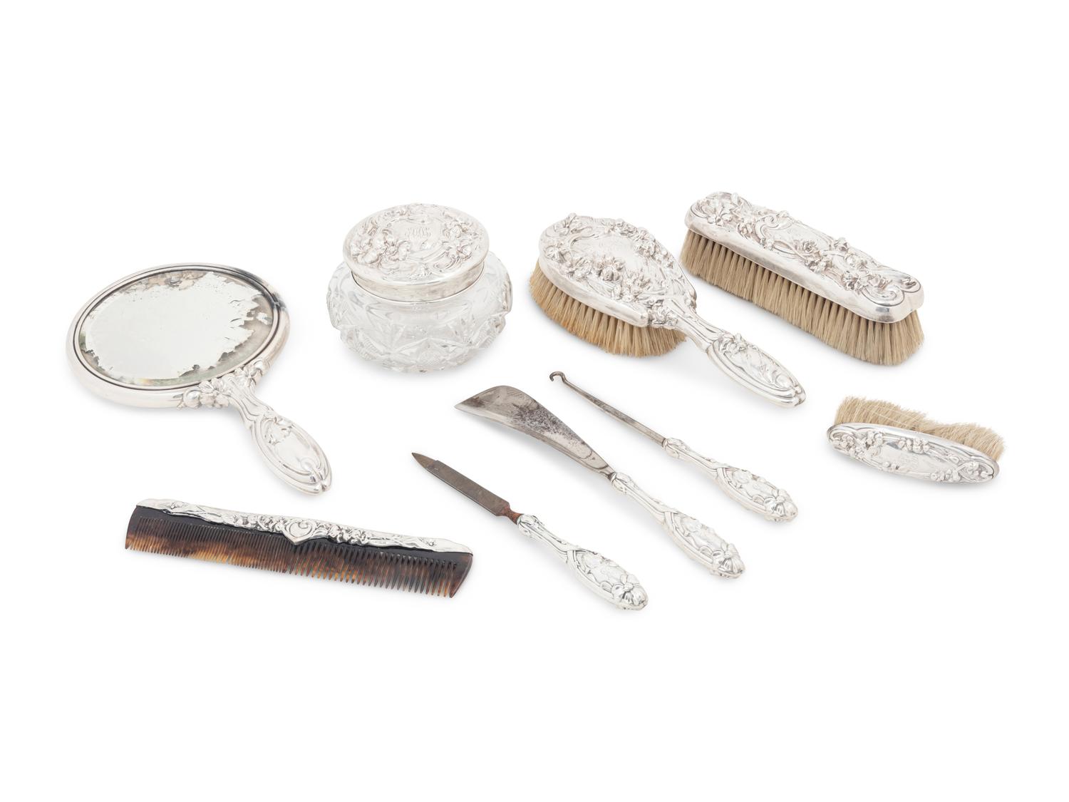 An American Silver Nine-Piece Dresser Set