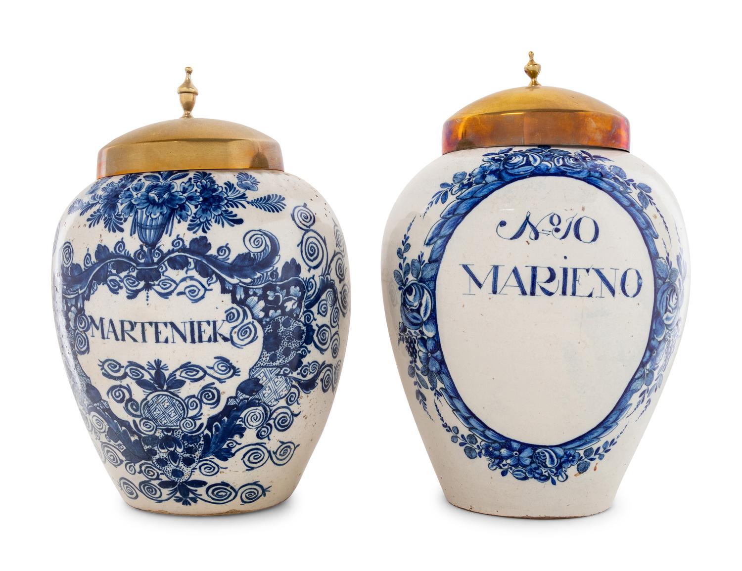 Two Delft Blue and White Tobacco Jars