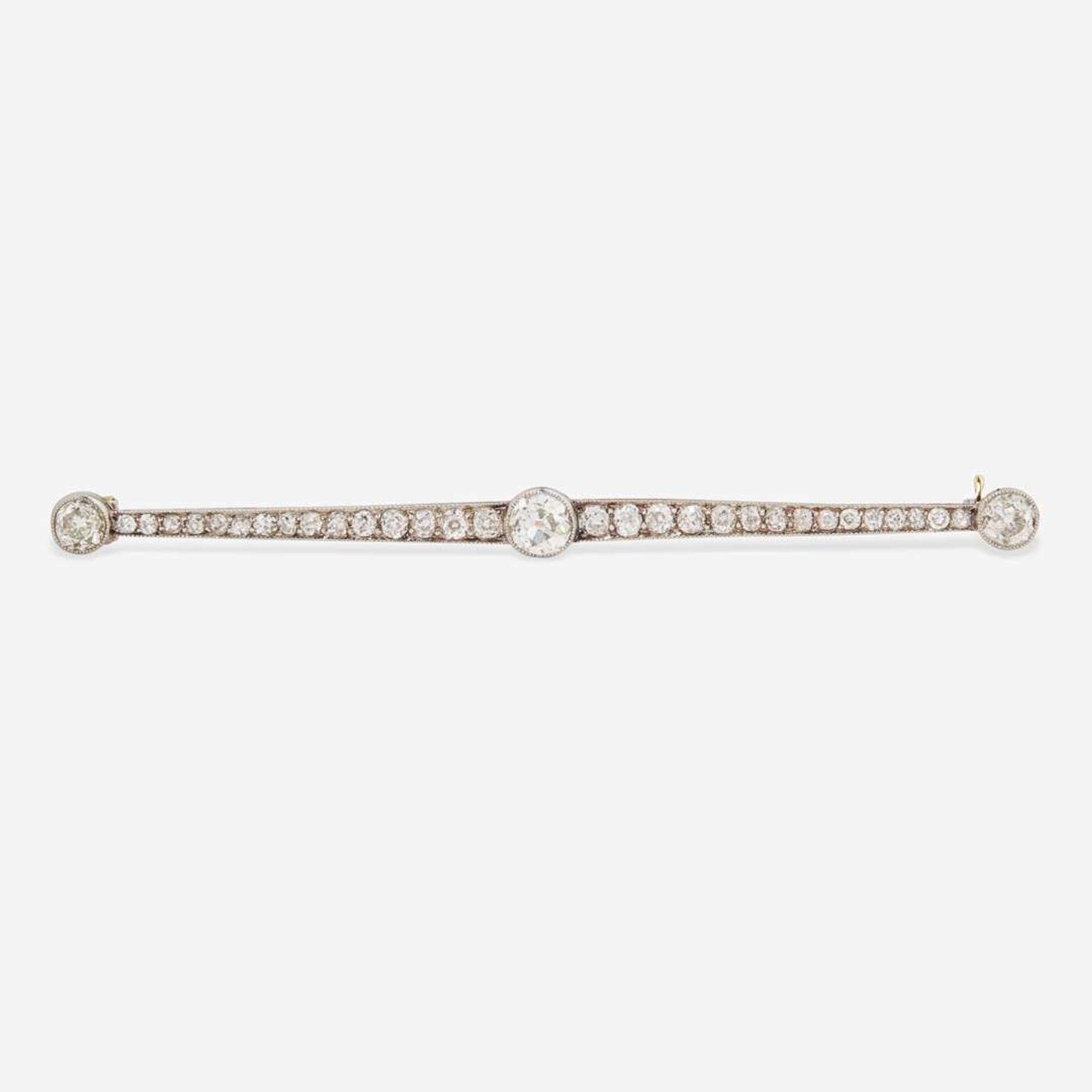 A Platinum, Yellow Gold, and Diamond Bar Pin Edwardian, c.1915