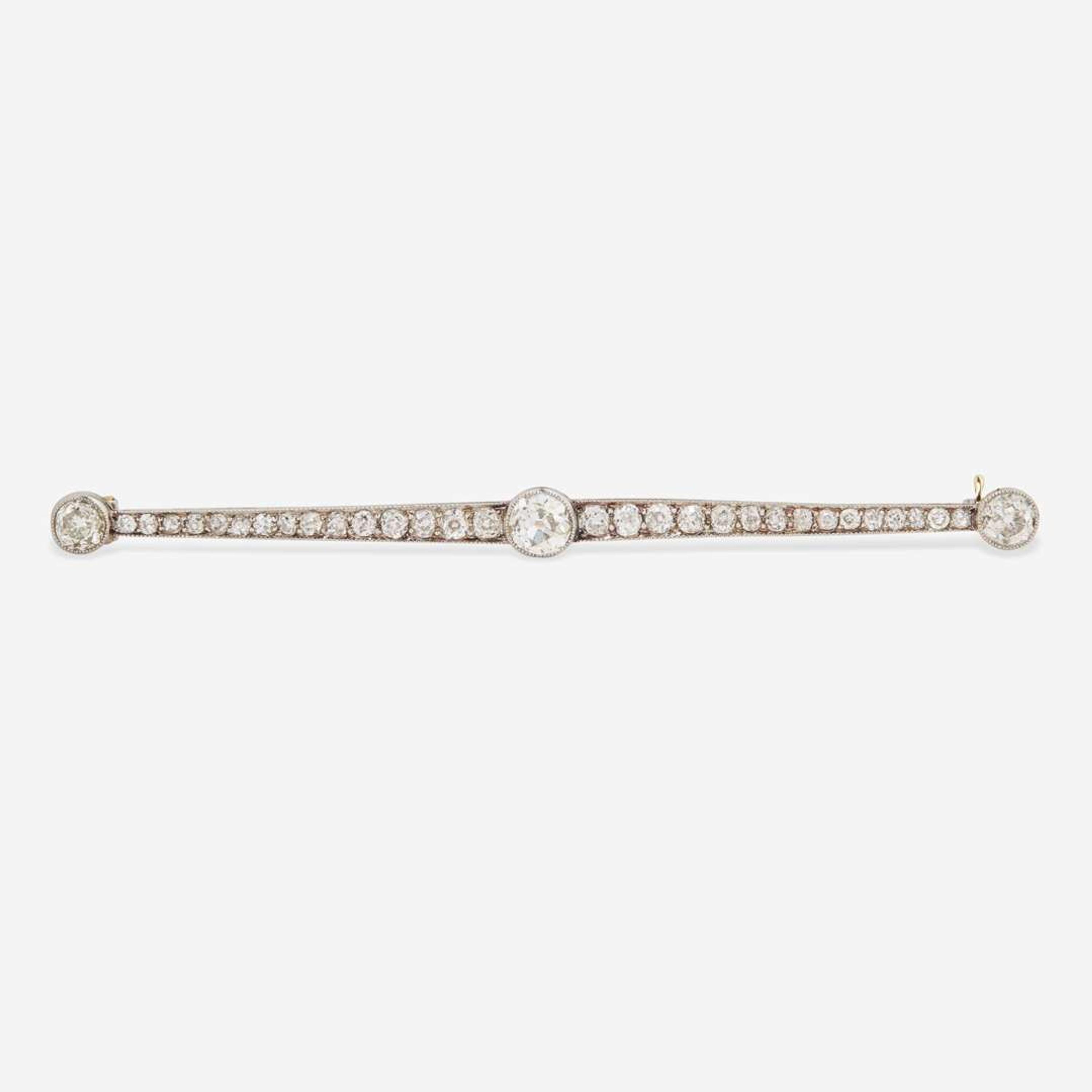 A Platinum, Yellow Gold, and Diamond Bar Pin Edwardian, c.1915