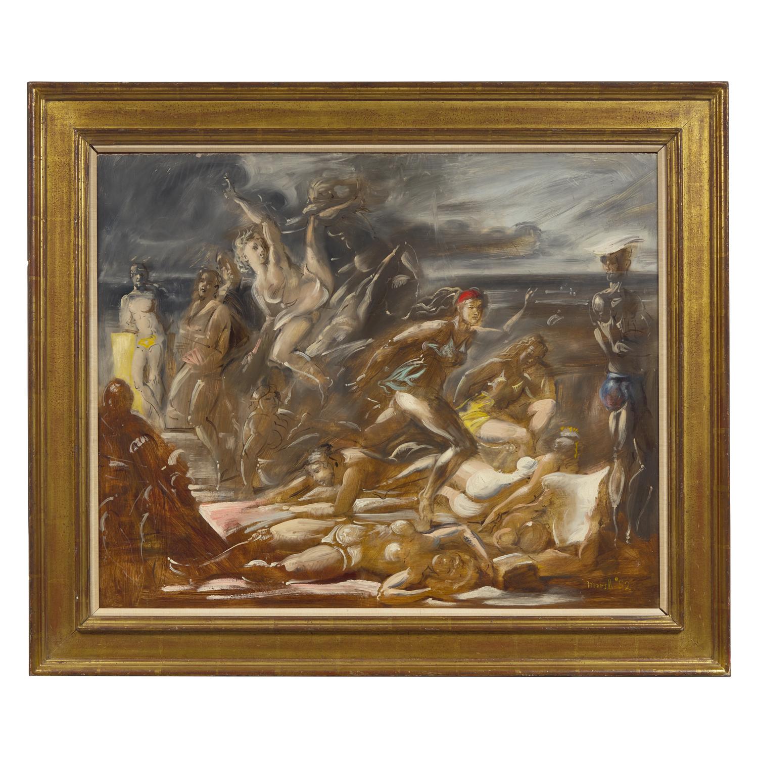 Reginald Marsh (American, 1898-1954) — Frolicking on the Beach ; with Figure Studies (A Double-Sided Work), 1952