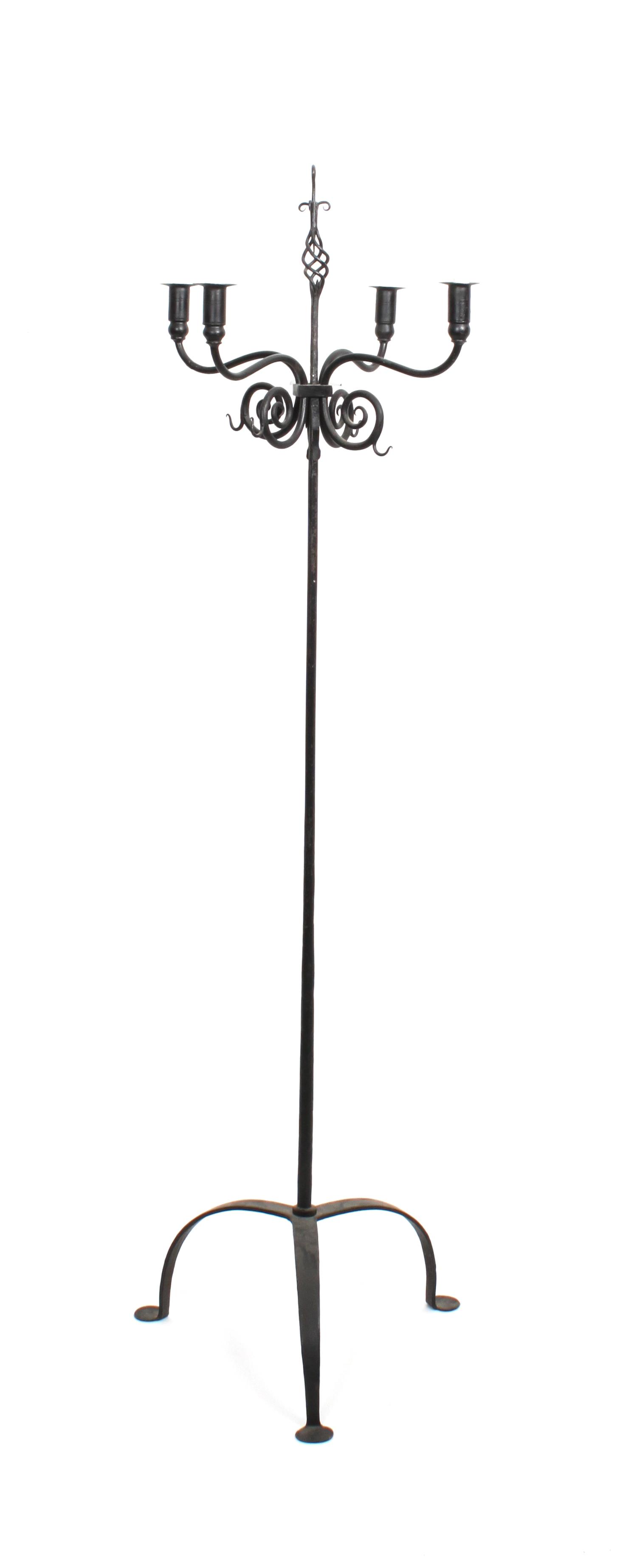 An Iron Four-Light Floor Standing Candelabra Height 59 1/2 inches