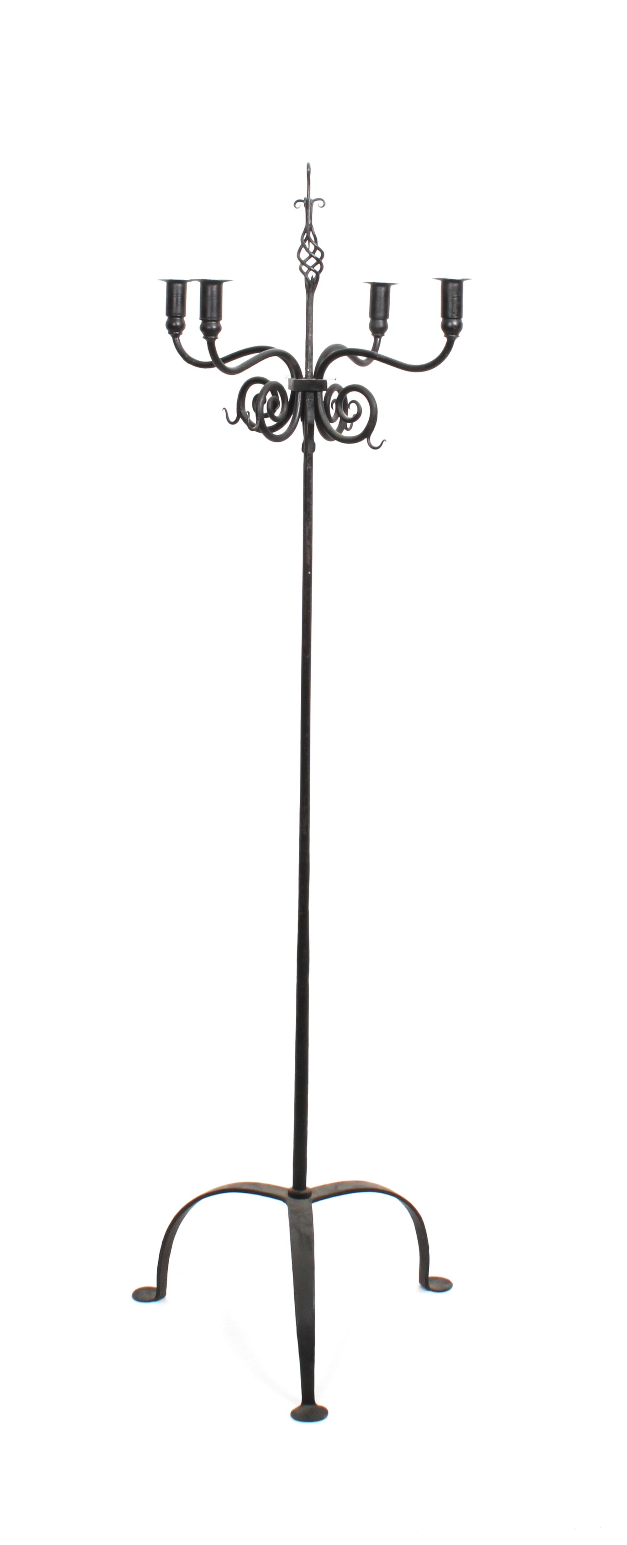 An Iron Four-Light Floor Standing Candelabra Height 59 1/2 inches