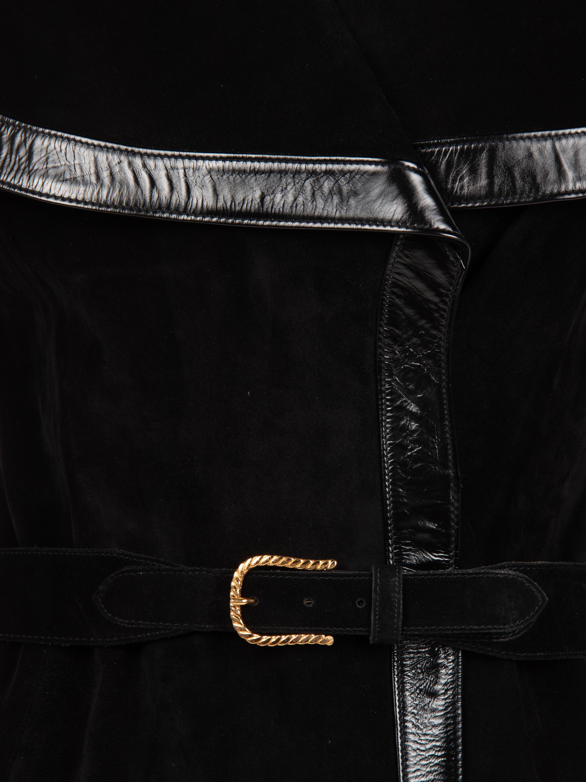 Gucci Suede and Leather Trimmed Coat with Belt, 1970s
