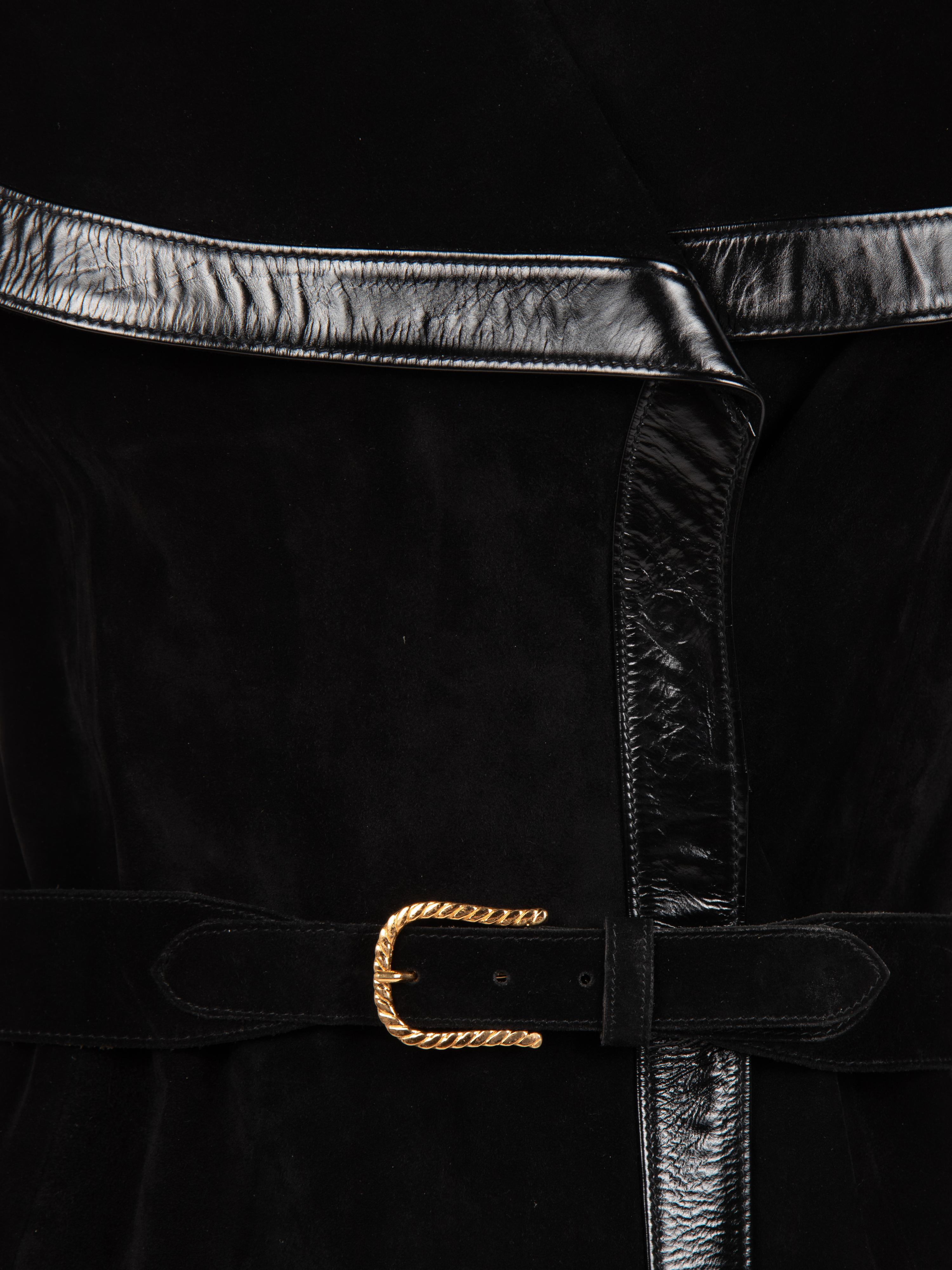 Gucci Suede and Leather Trimmed Coat with Belt, 1970s