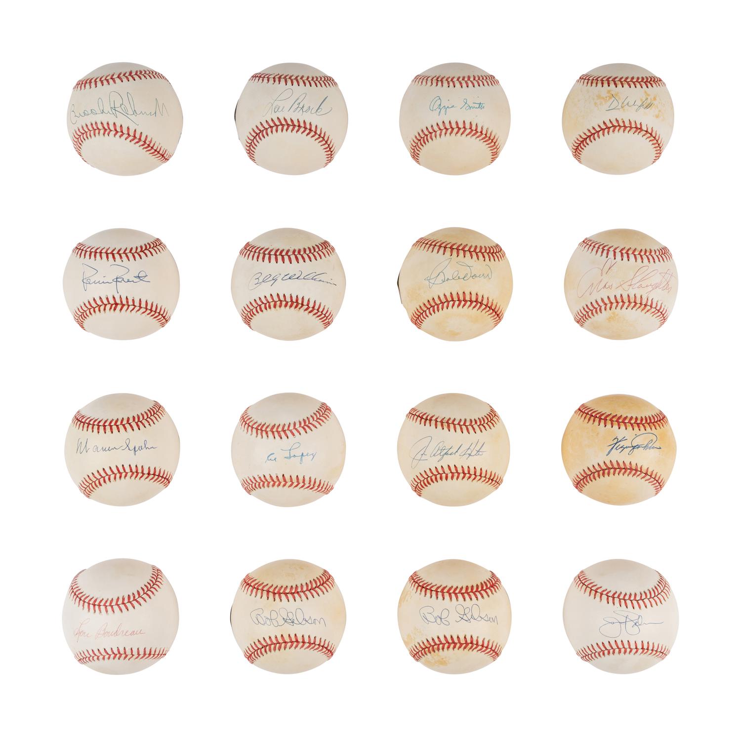 A Massive Group of 58 Single Signed Autograph Hall of Fame Baseballs (Beckett Authentication Services Certified),