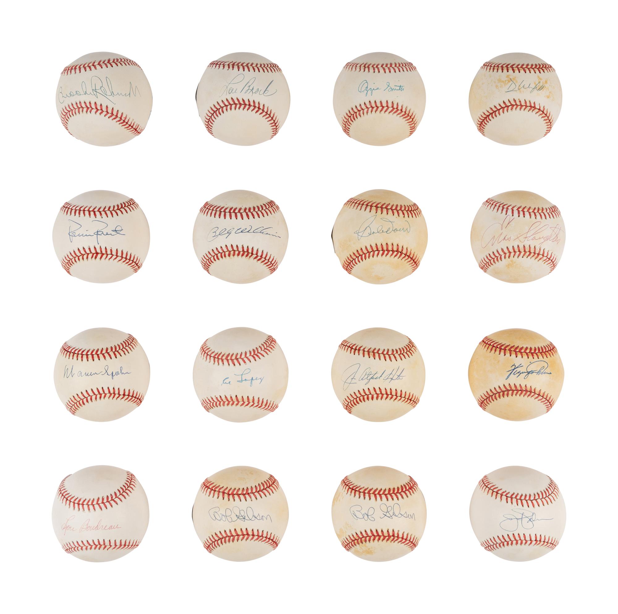A Massive Group of 58 Single Signed Autograph Hall of Fame Baseballs (Beckett Authentication Services Certified),