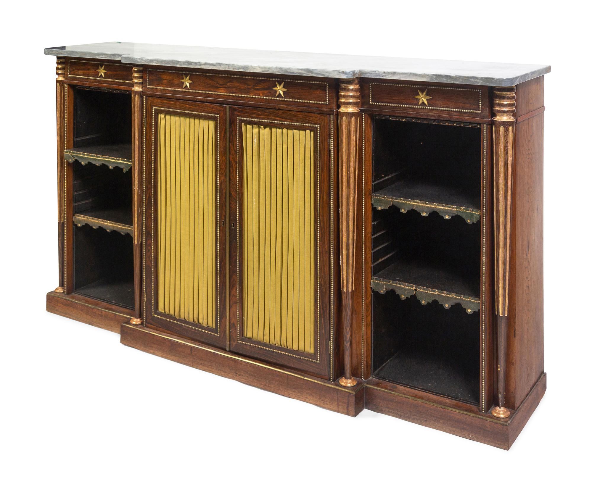 A Regency Style Rosewood Marble-Top Console Cabinet