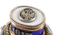 A 14-Karat Gold, Guilloché Enamel and Diamond Mounted Agate Jar