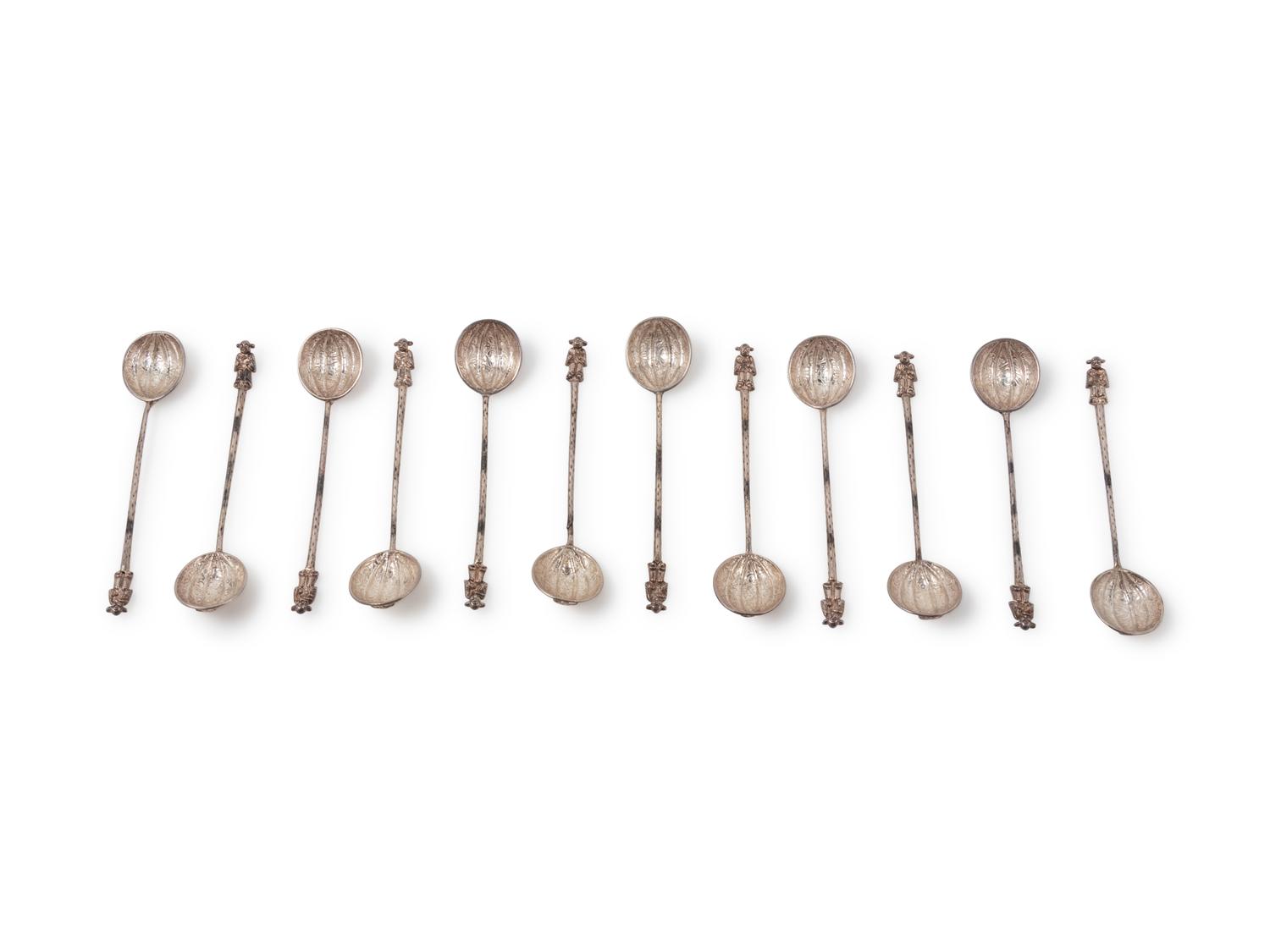 Twelve Chinese Export Silver Teaspoons