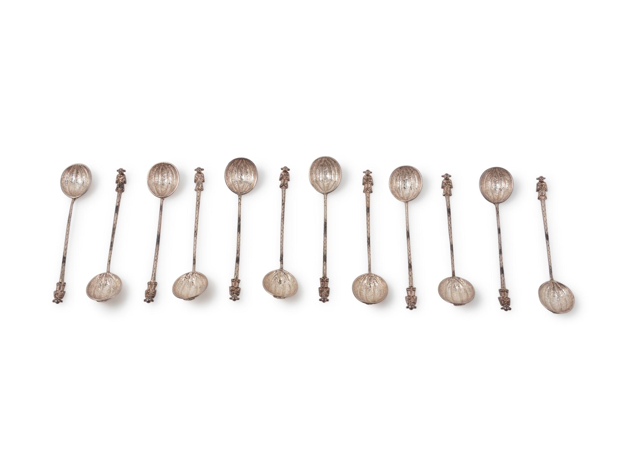 Twelve Chinese Export Silver Teaspoons