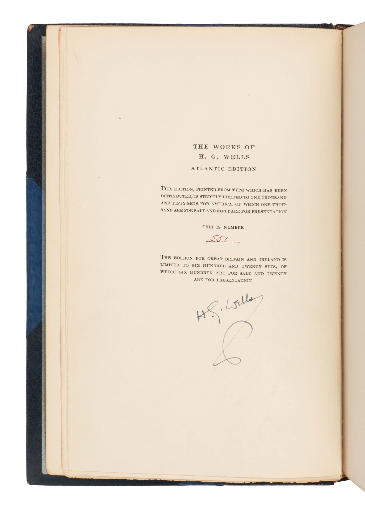 WELLS, H.G. (1866-1946). The Works . New York: Charles Scribner’s Sons, 1924-1927.