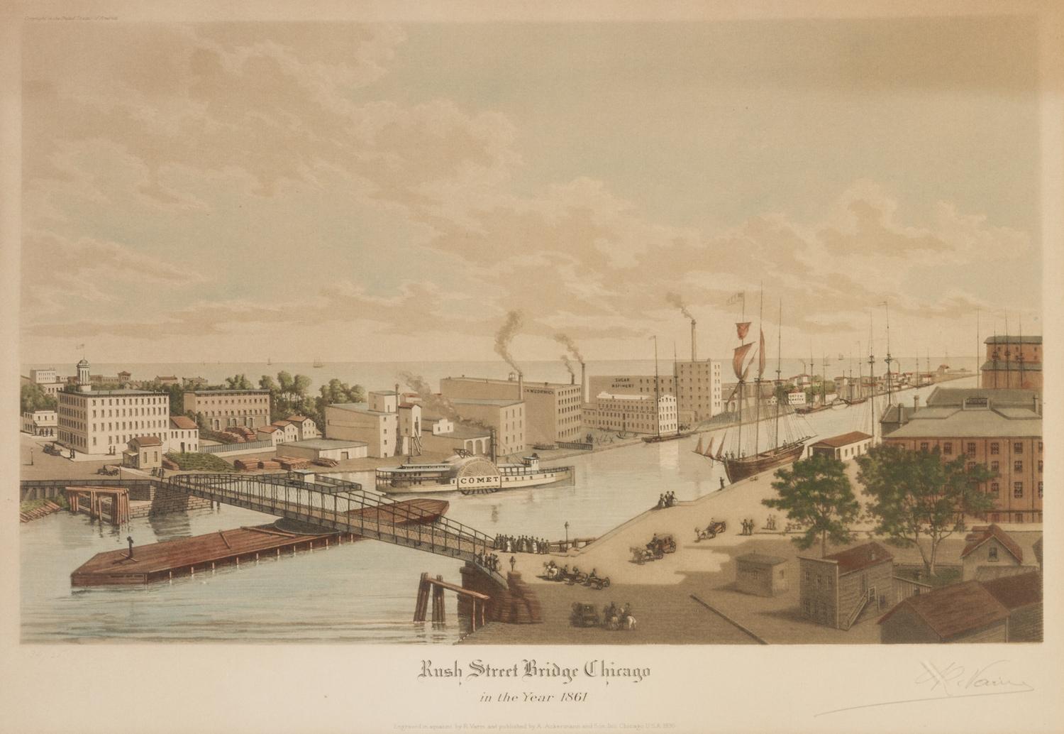 (CHICAGO) VARIN, RAOUL. A group of four original color aquatints, depicting various views of Chicago, various dates. Framed.