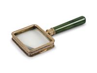 A Fabergé Silver-Gilt and Carved Nephrite Jade Magnifying Glass