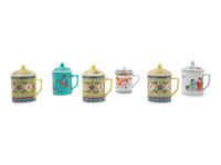 A Group of Six Chinese Famille Rose Porcelain Covered Mugs