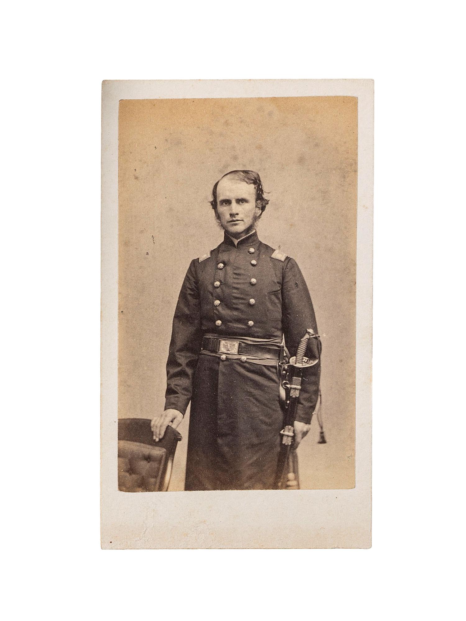 [CIVIL WAR]. CDV and leather haversack identified to Union Lieutenant Colonel Joseph Stedman, 42nd Massachusetts Regiment Volunteer Militia. Previously acquired from the Property of Norm Flayderman.