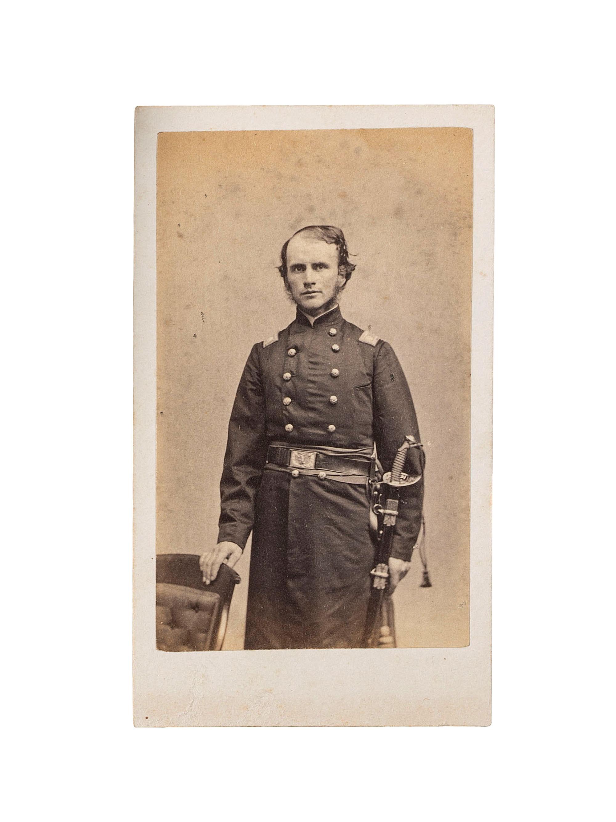 [CIVIL WAR]. CDV and leather haversack identified to Union Lieutenant Colonel Joseph Stedman, 42nd Massachusetts Regiment Volunteer Militia. Previously acquired from the Property of Norm Flayderman.