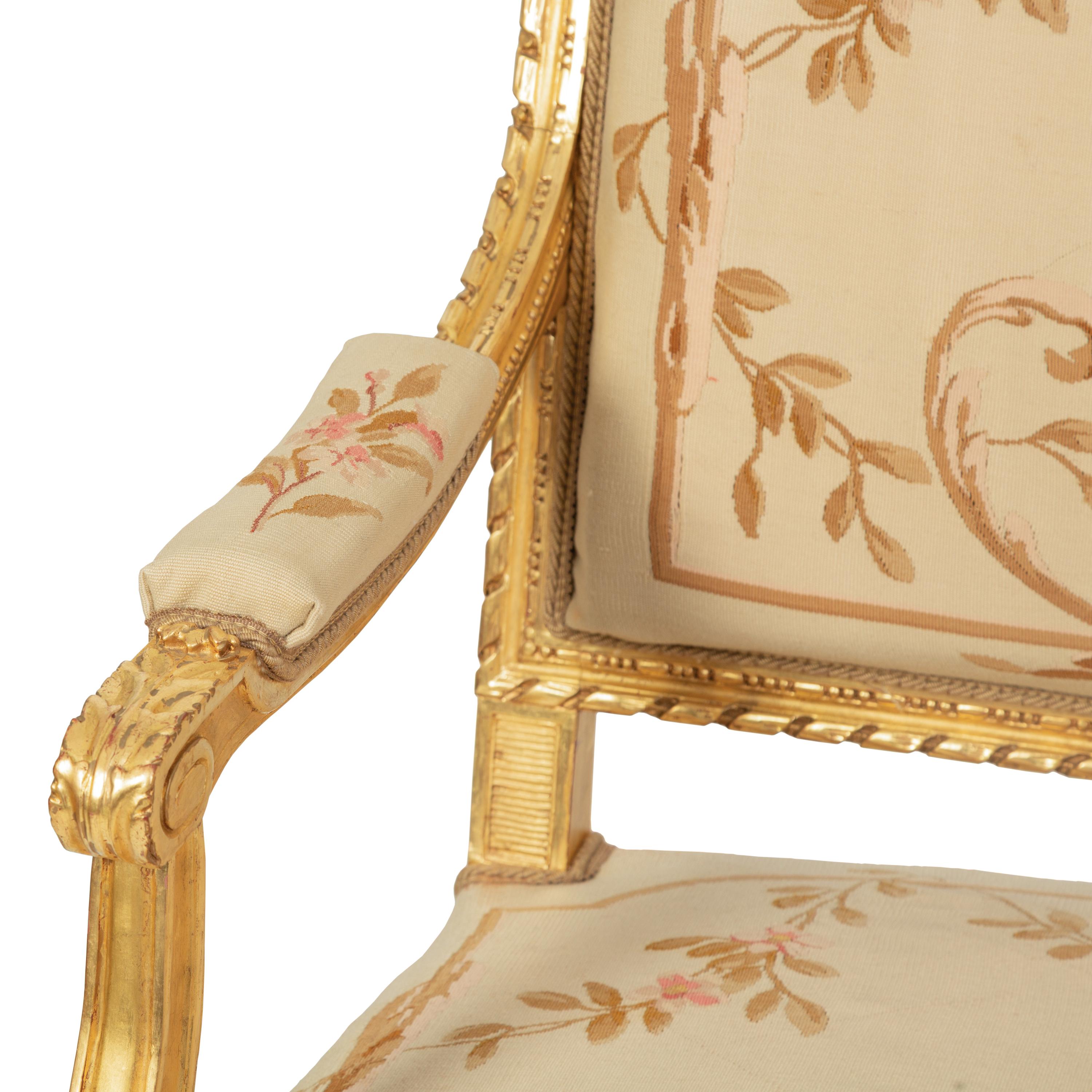 A Louis XVI Style Giltwood Five-Piece Salon Suite