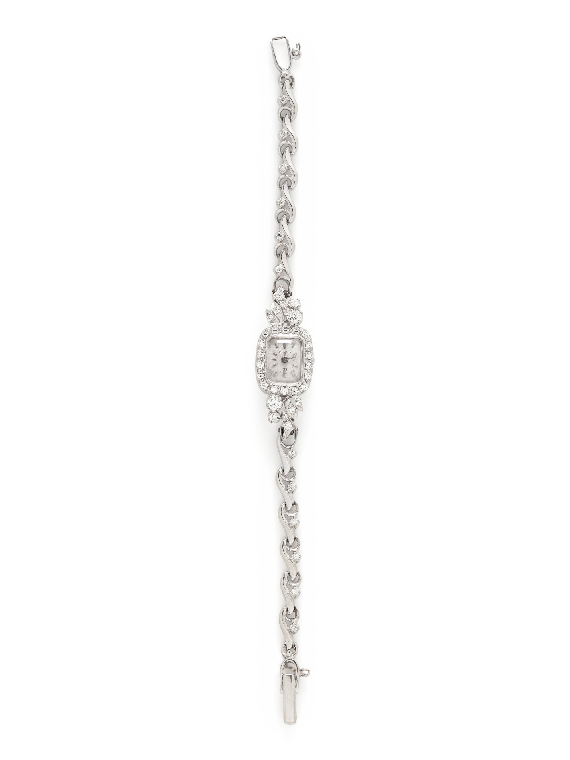 BULOVA, 14K WHITE GOLD AND DIAMOND WATCH