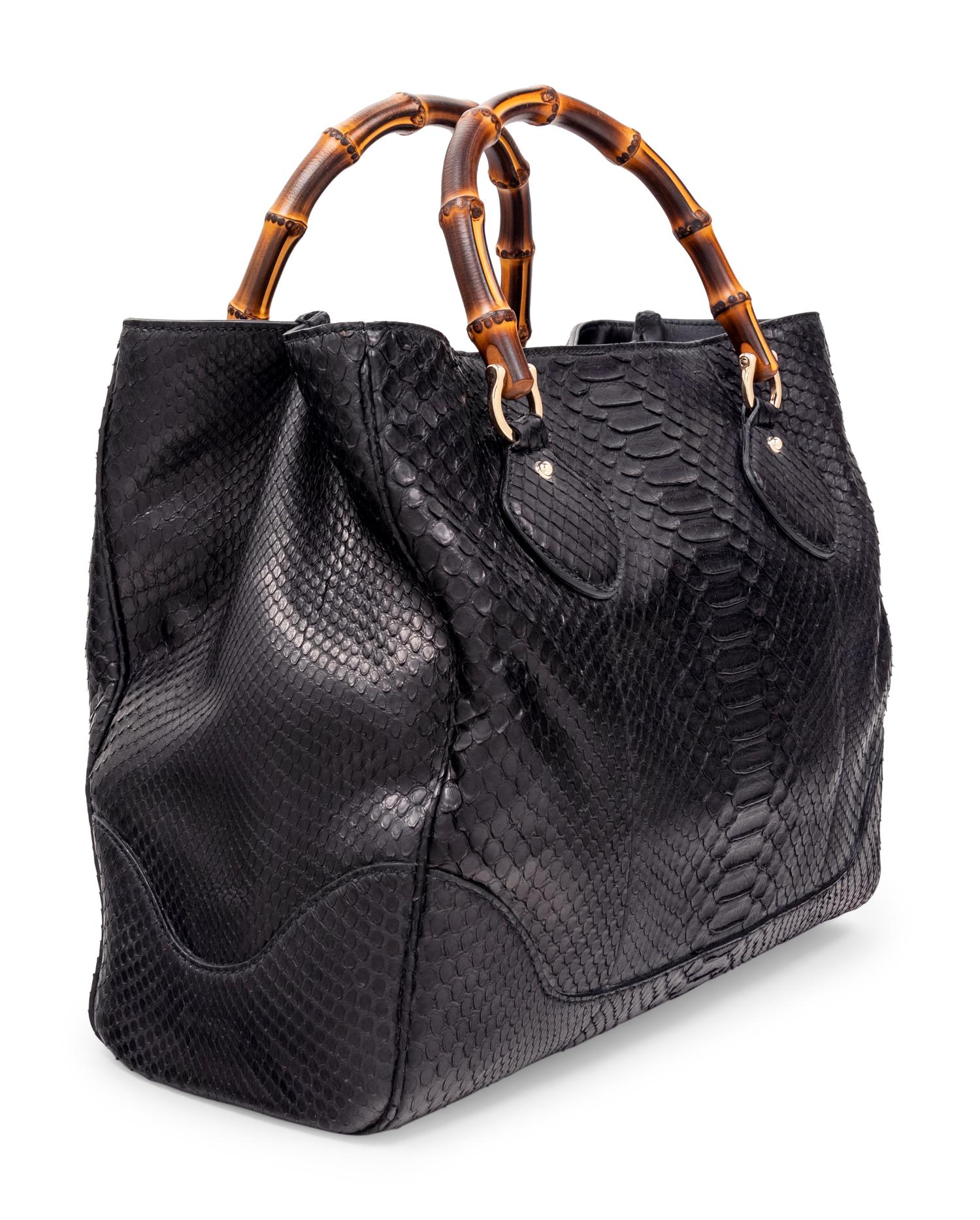 Gucci Python Tote Bag with Bamboo Handles