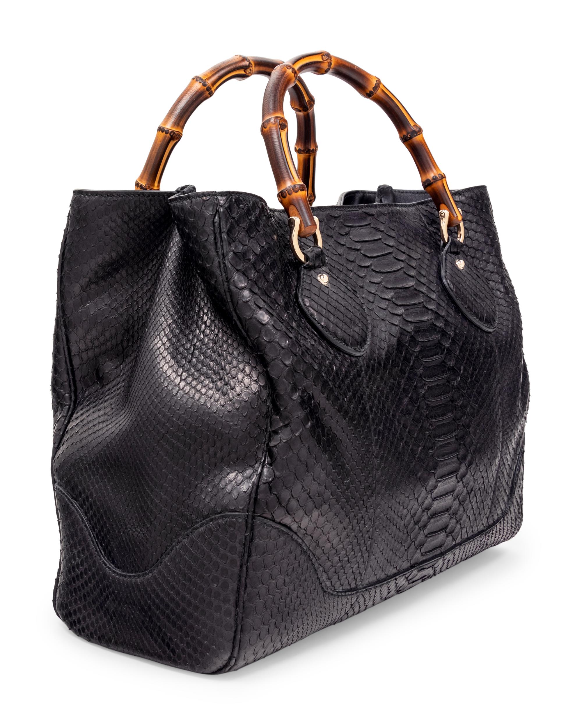 Gucci Python Tote Bag with Bamboo Handles