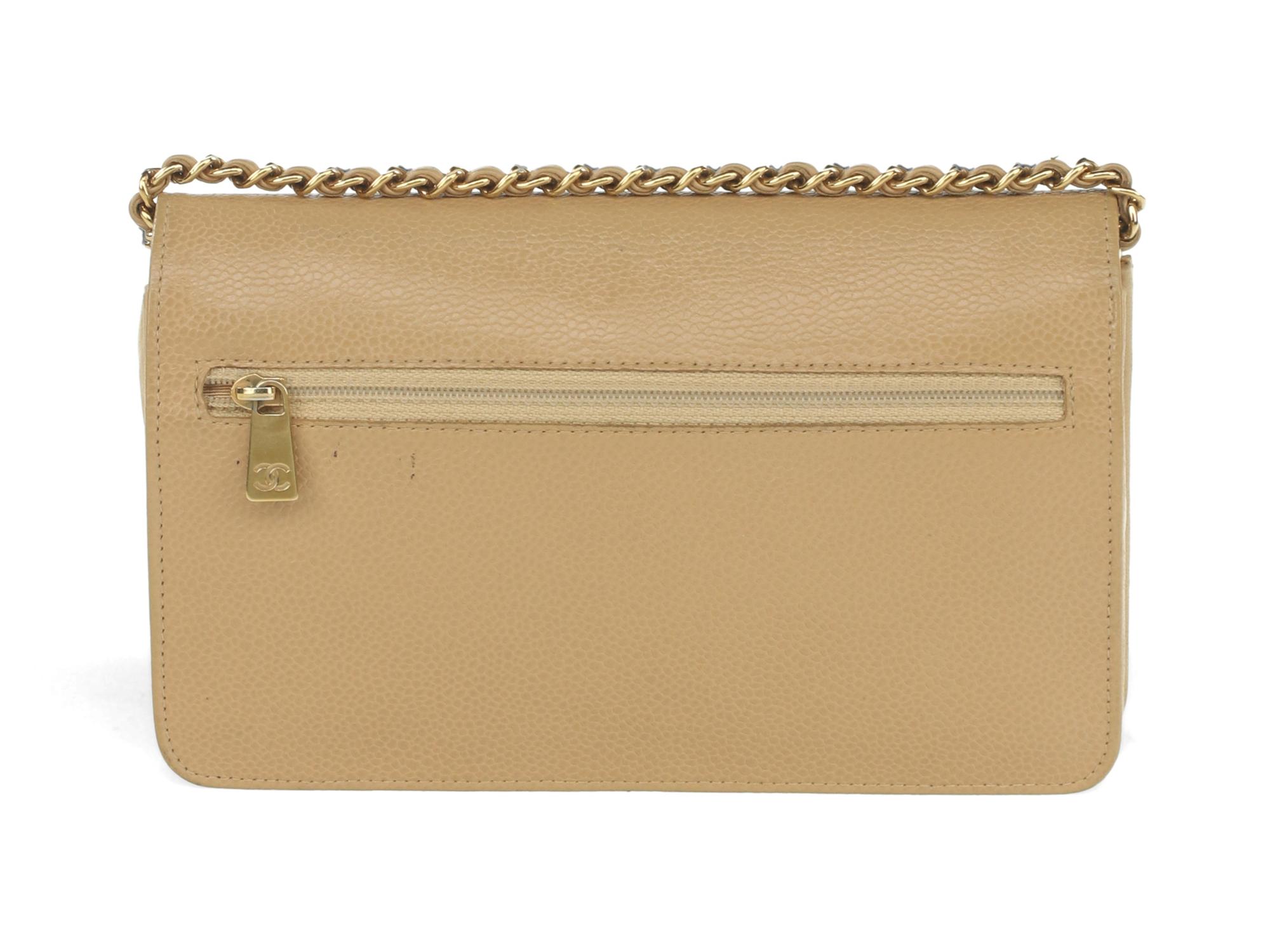 Chanel Timeless Wallet On Chain in Tan Caviar Leather