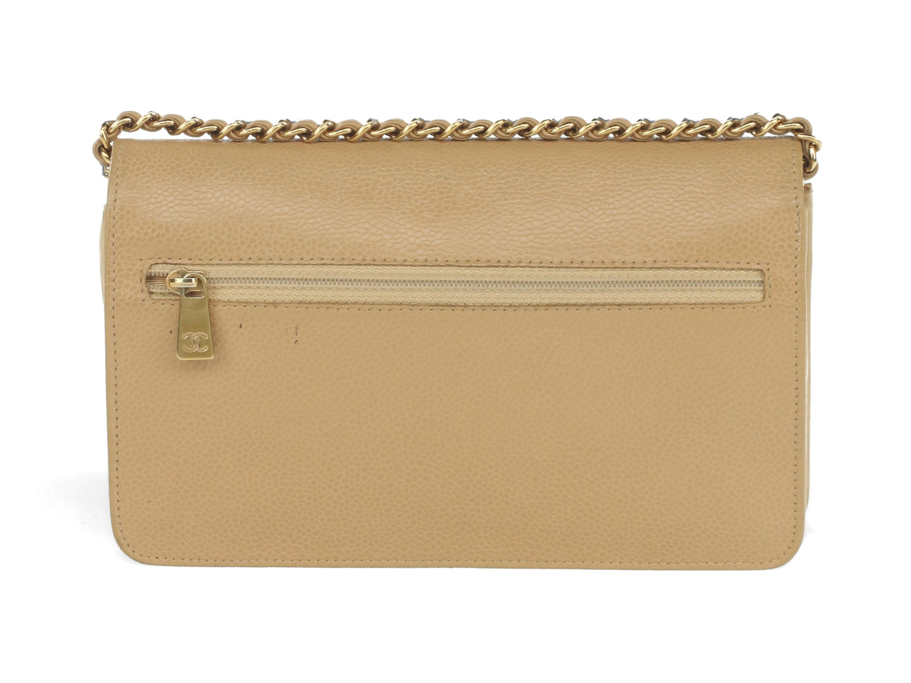 Chanel Timeless Wallet On Chain in Tan Caviar Leather