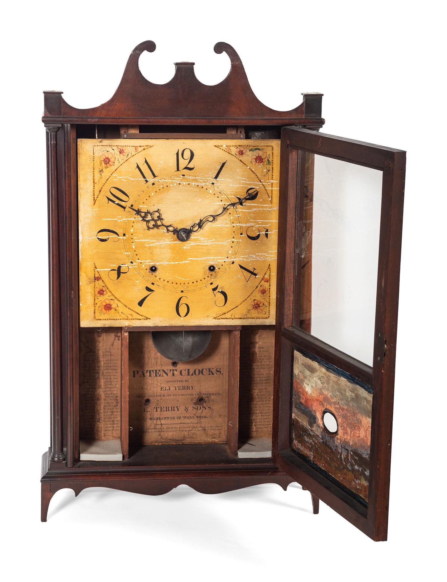 A Federal Reverse-Painted Glass Mantel Clock