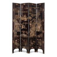 A Chinese Export Lacquer Four-Panel Floor Screen