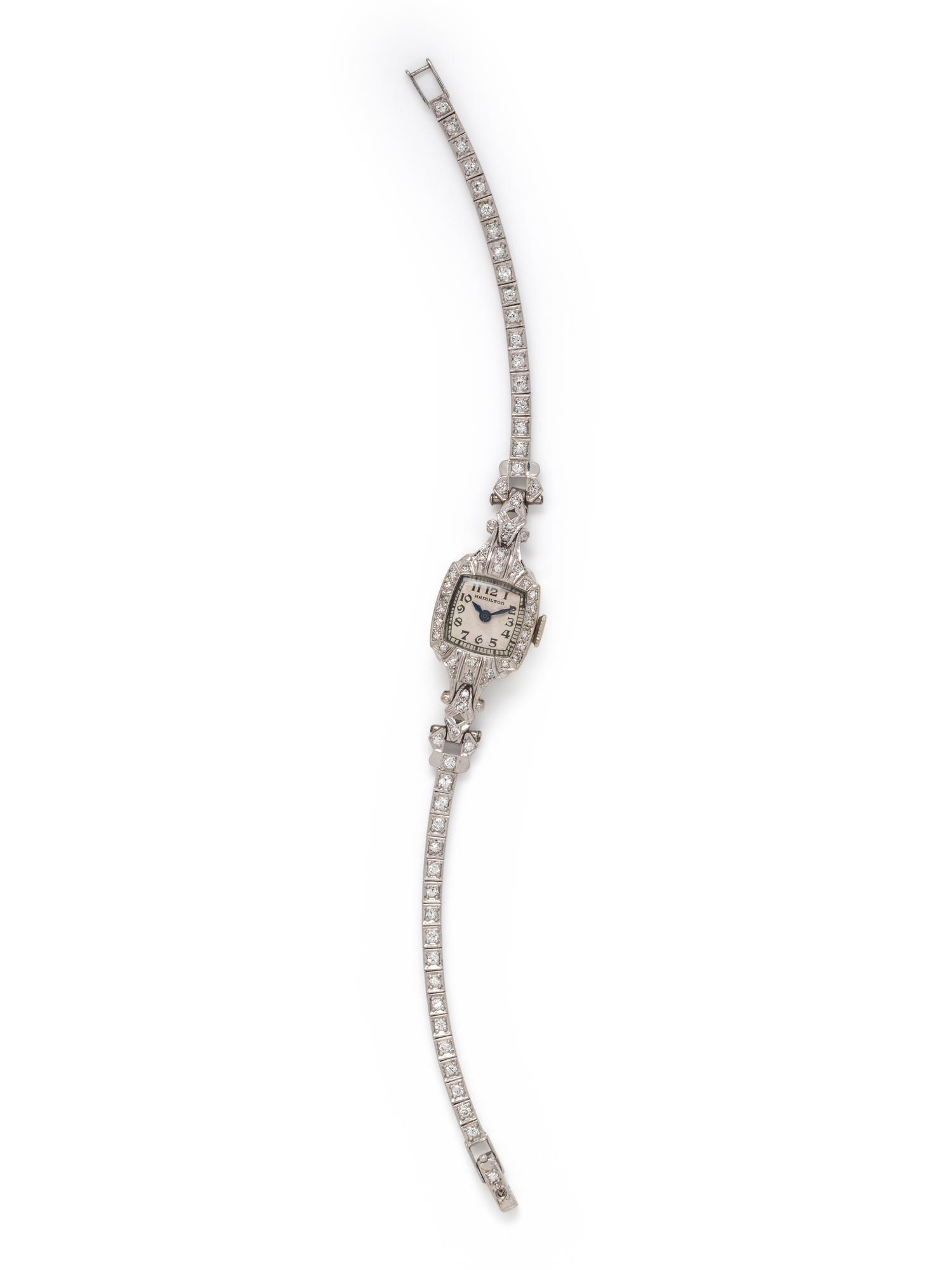 HAMILTON, 14K WHITE GOLD, PLATINUM AND DIAMOND WRISTWATCH