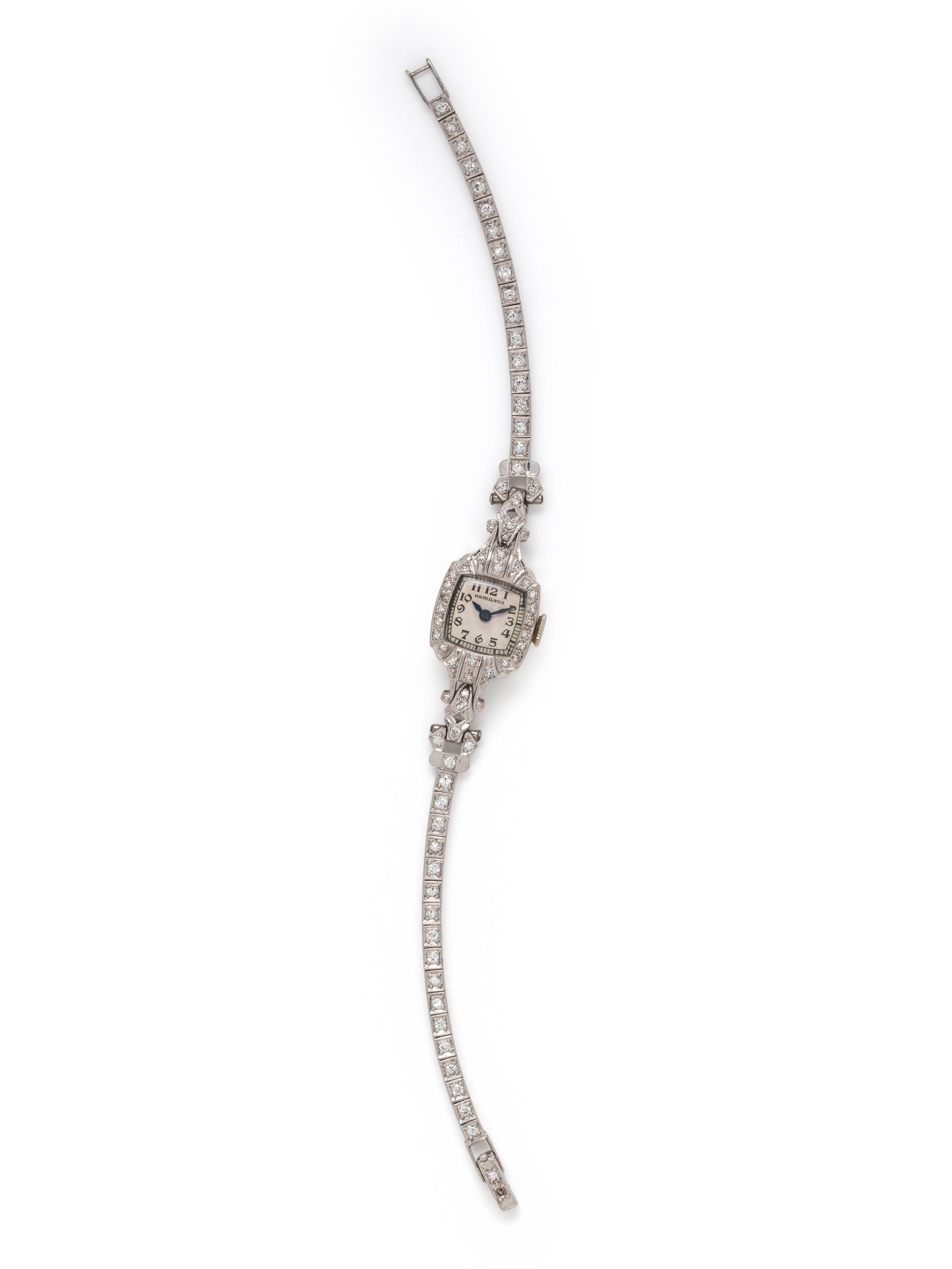 HAMILTON, 14K WHITE GOLD, PLATINUM AND DIAMOND WRISTWATCH