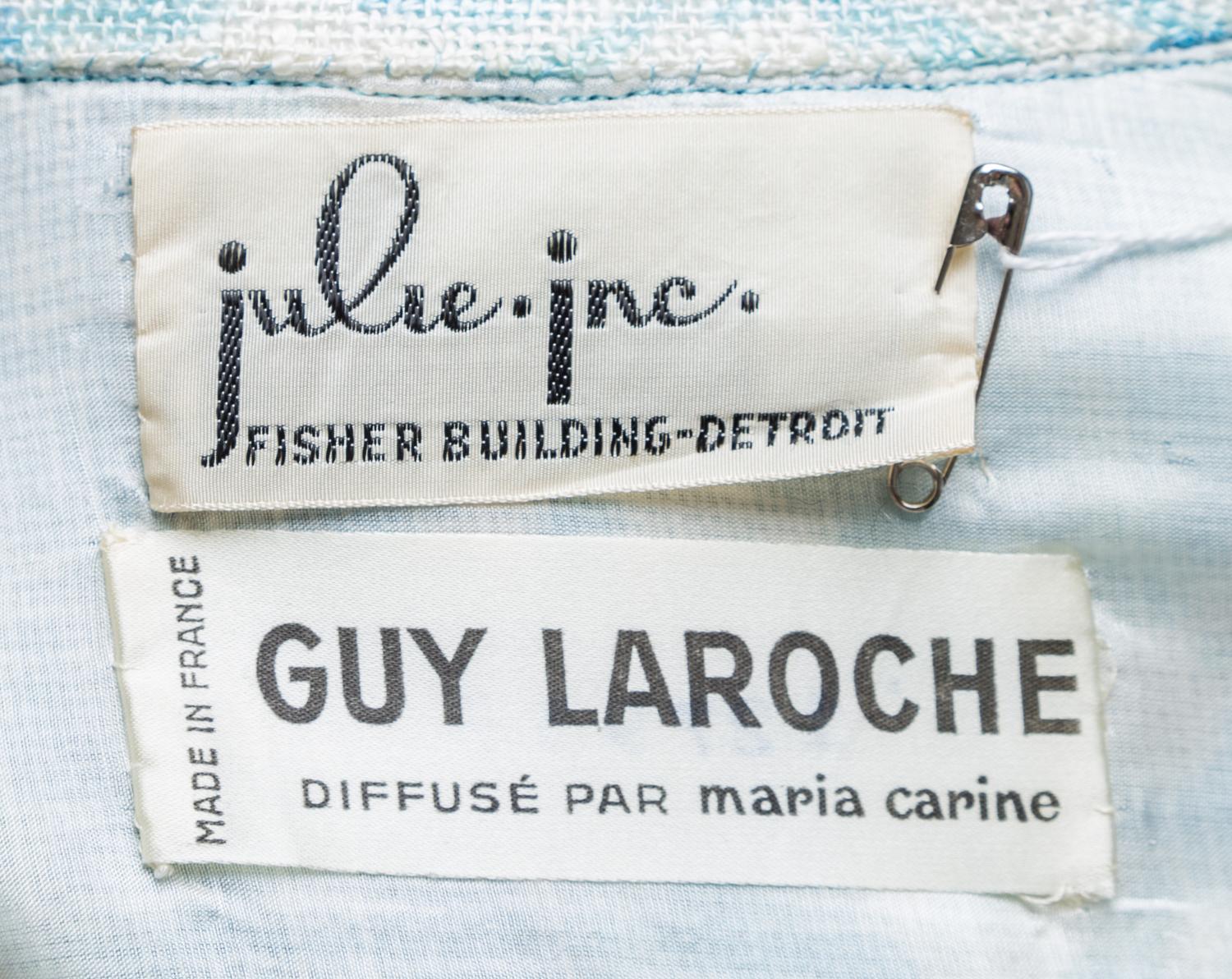 A Guy LaRoche Blue Floral Jacket and Skirt Set, No size.