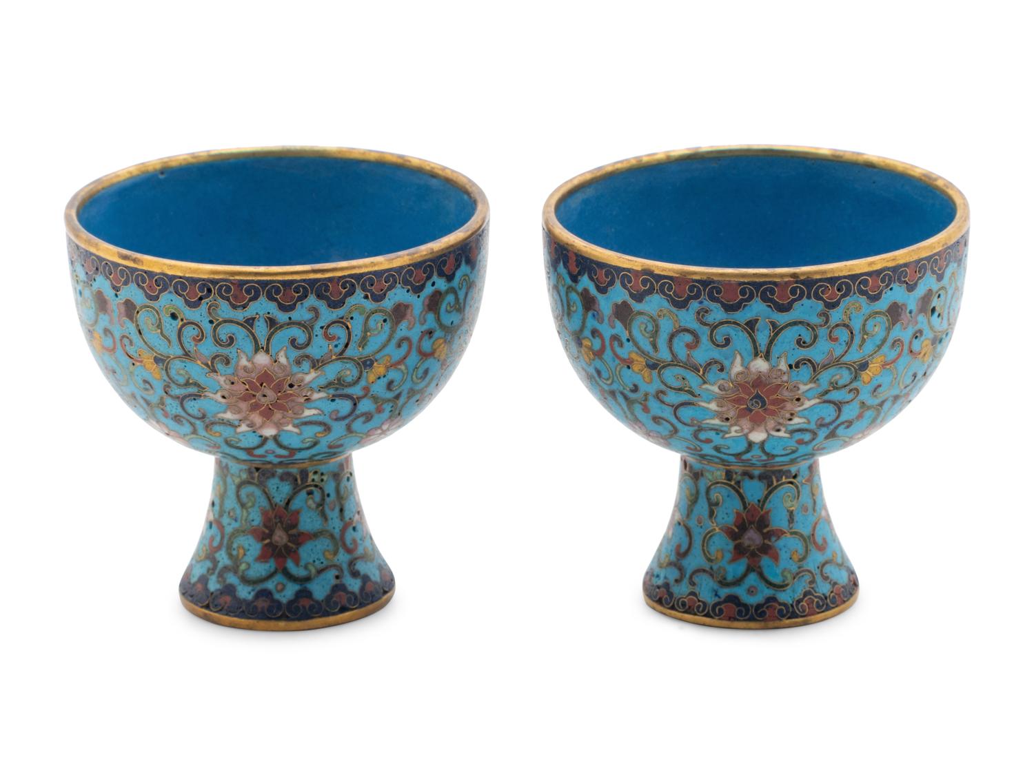 A Pair of Chinese Cloisonné Enamel Stem Cups