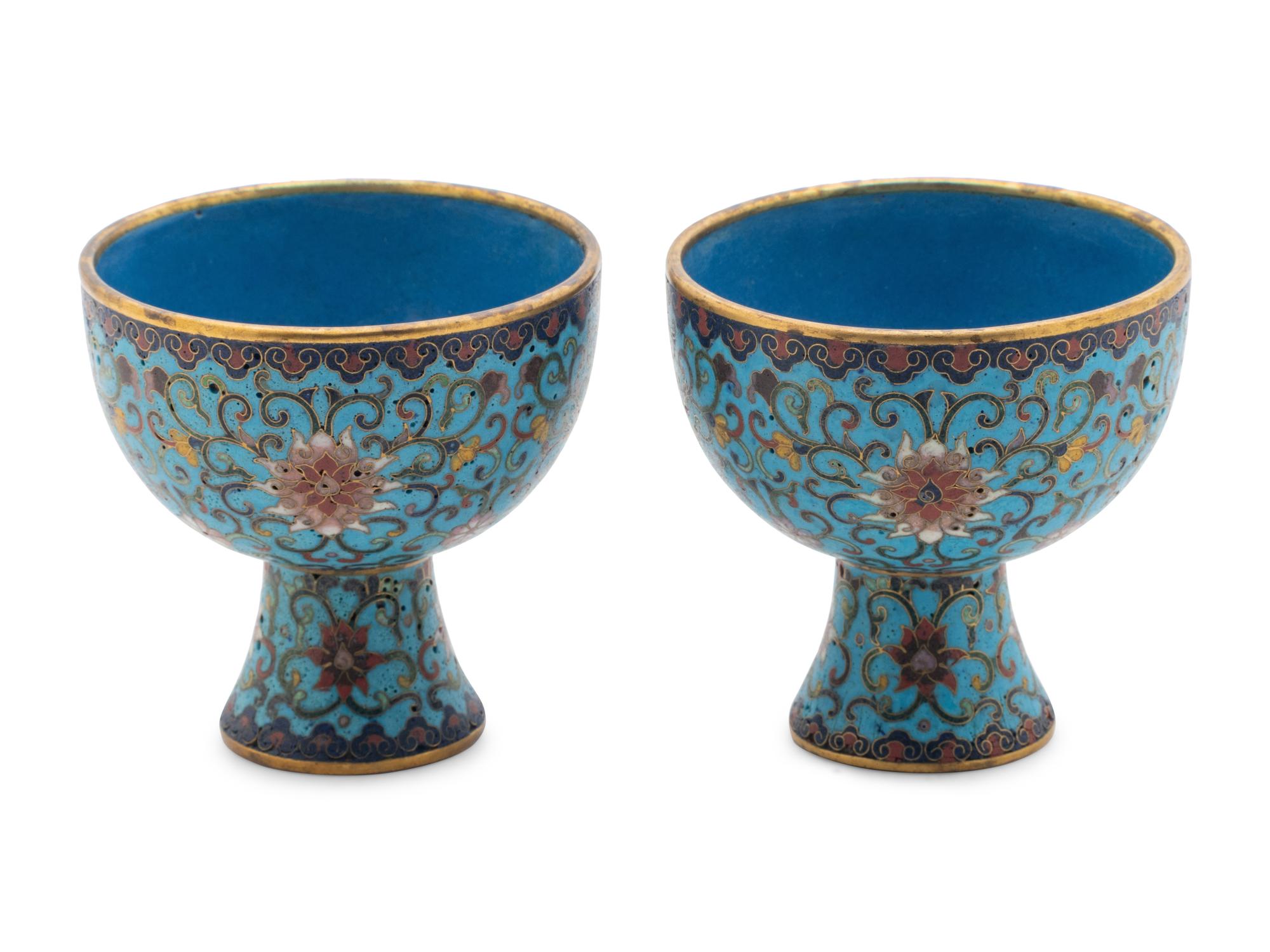 A Pair of Chinese Cloisonné Enamel Stem Cups
