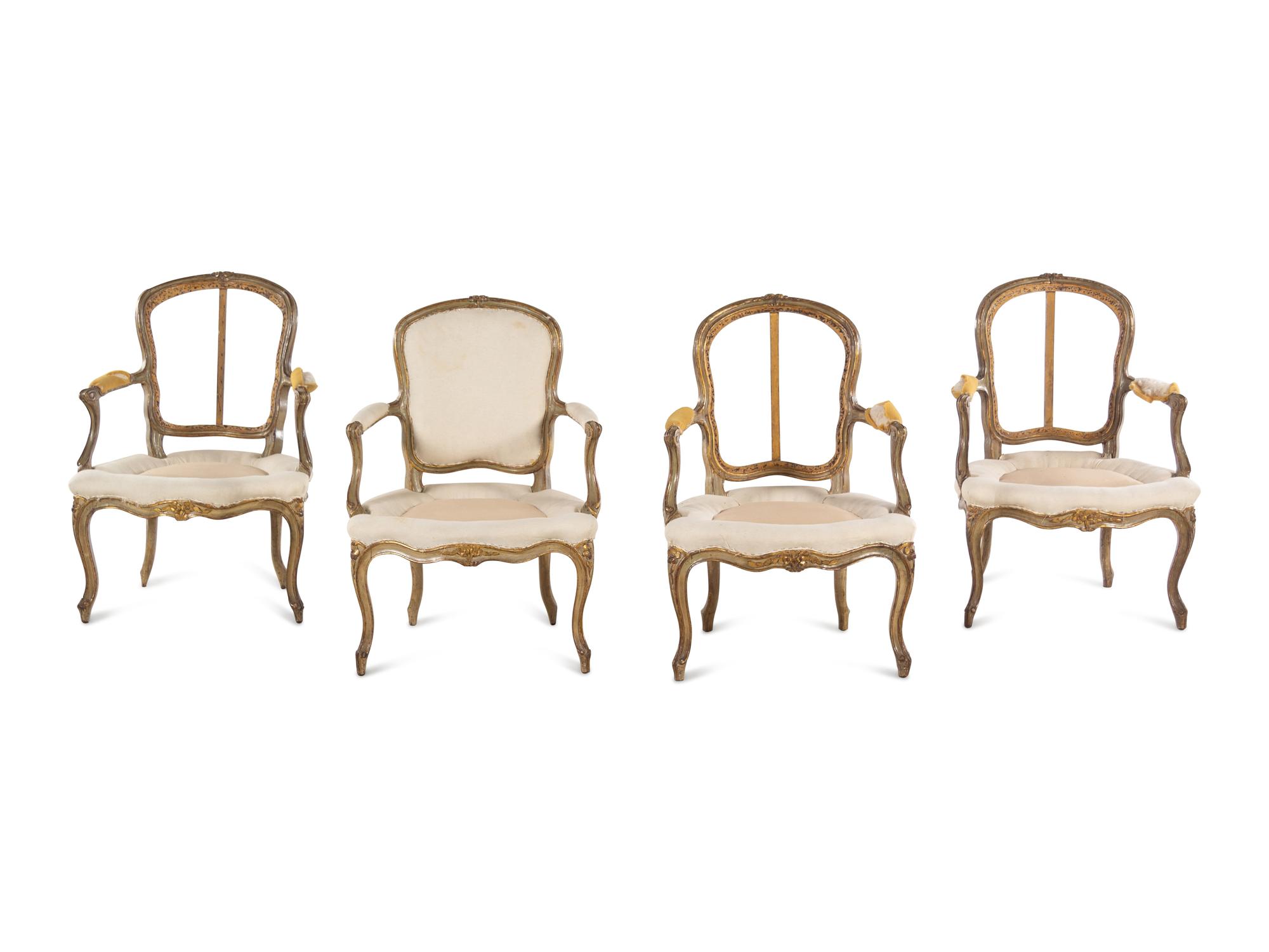 A Set of Four Louis XV Painted Fauteuils