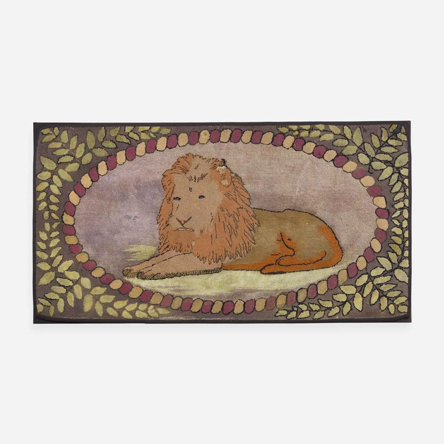 A Lion pictorial hooked rug late 19th century