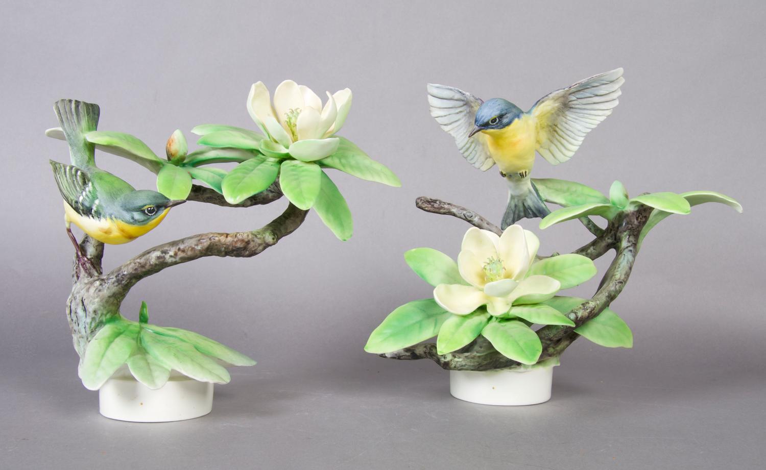 A Pair of Royal Worcester Dorothy Doughty Birds, Parula Warbler, Height 8 1/2 inches.
