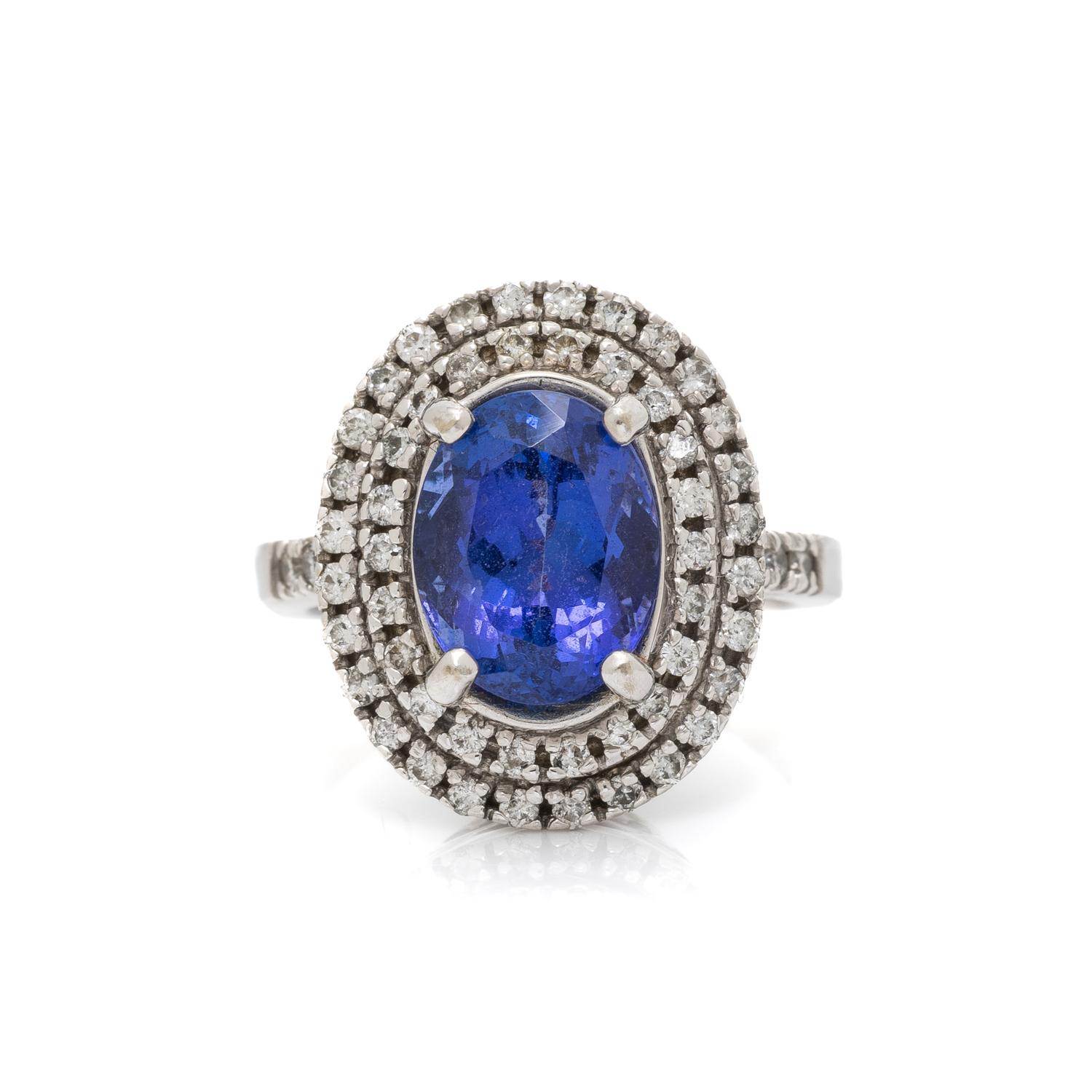 WHITE GOLD, TANZANITE, AND DIAMOND RING