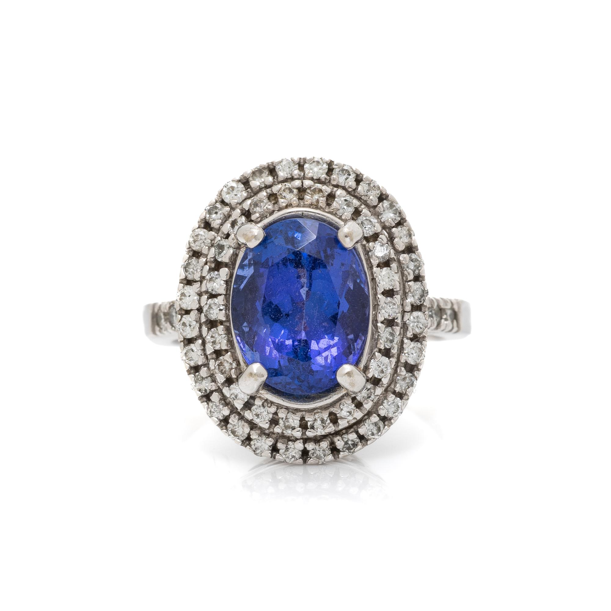 WHITE GOLD, TANZANITE, AND DIAMOND RING