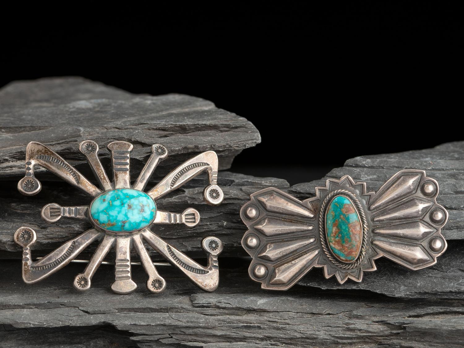 Pair of Silver and Turquoise Pins/Brooches