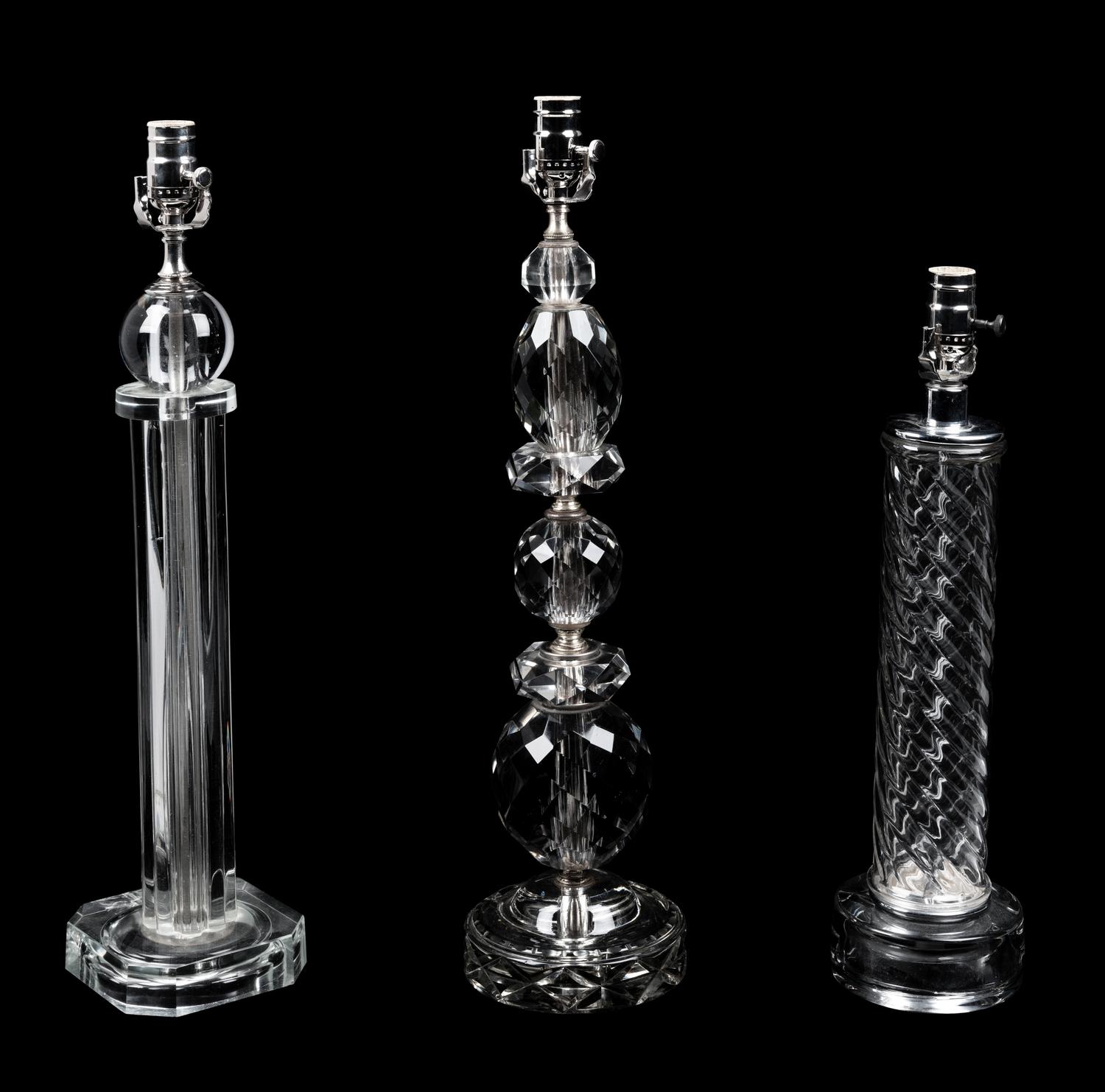 Three Modernist Cut and Molded Glass Lamps