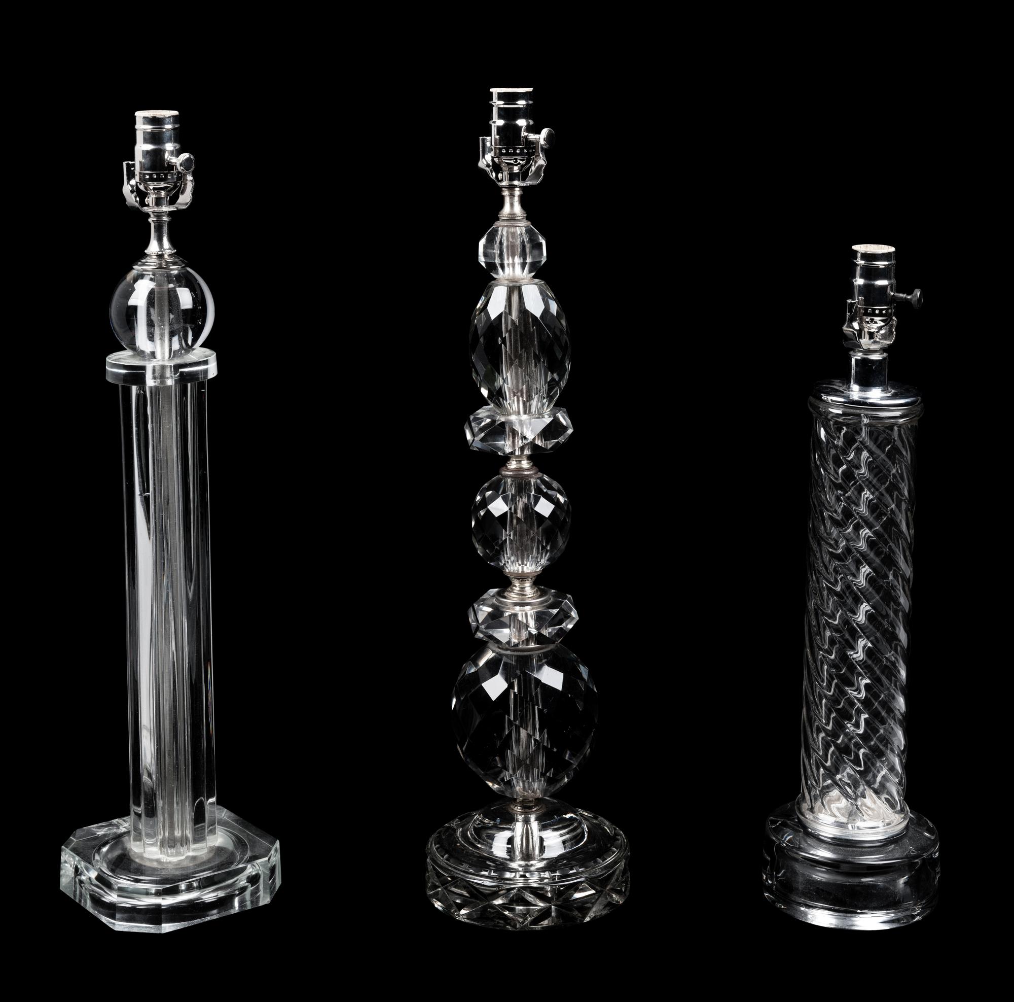 Three Modernist Cut and Molded Glass Lamps