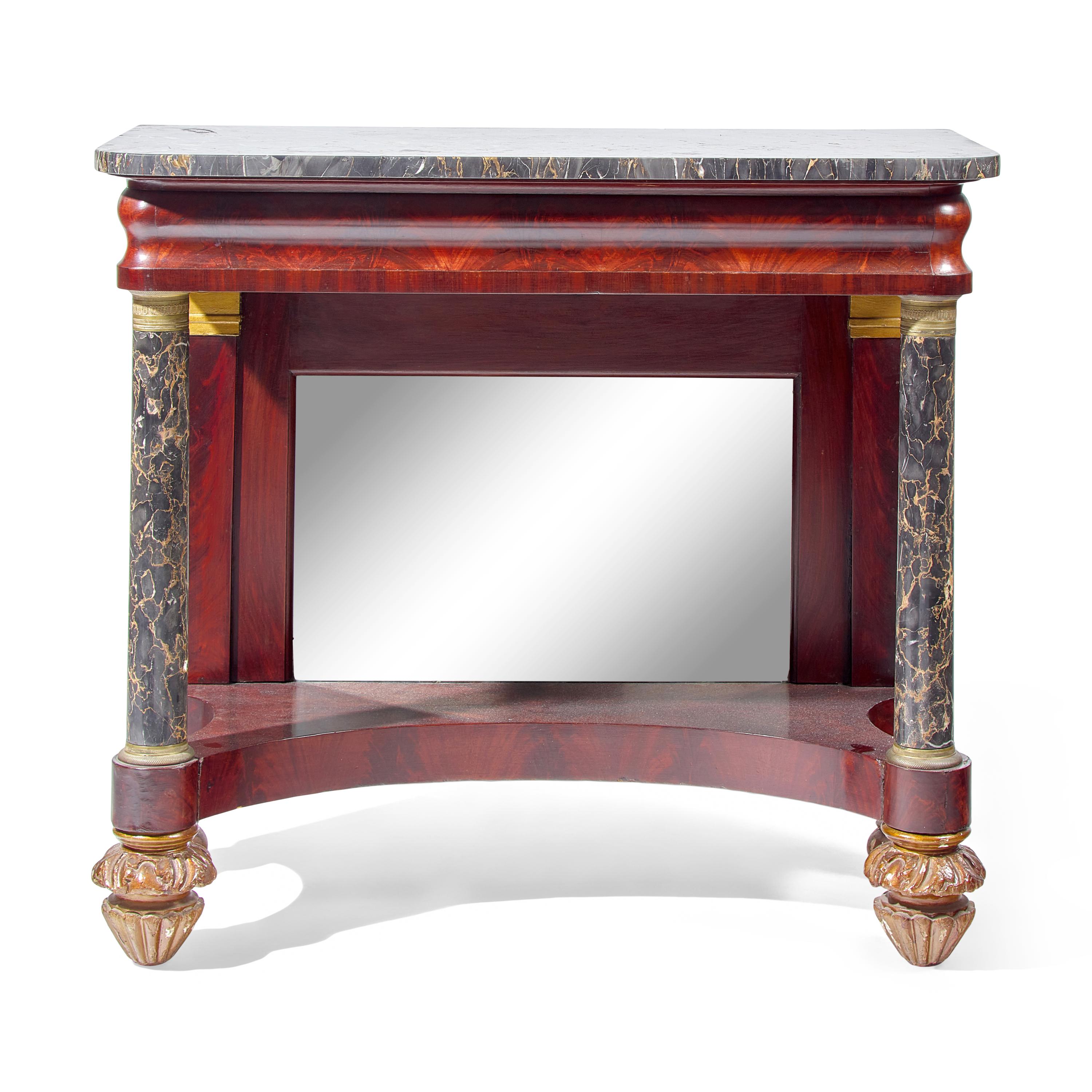 A Classical Highly Figured Mahogany, Egyptian Marble Mounted Pier Table