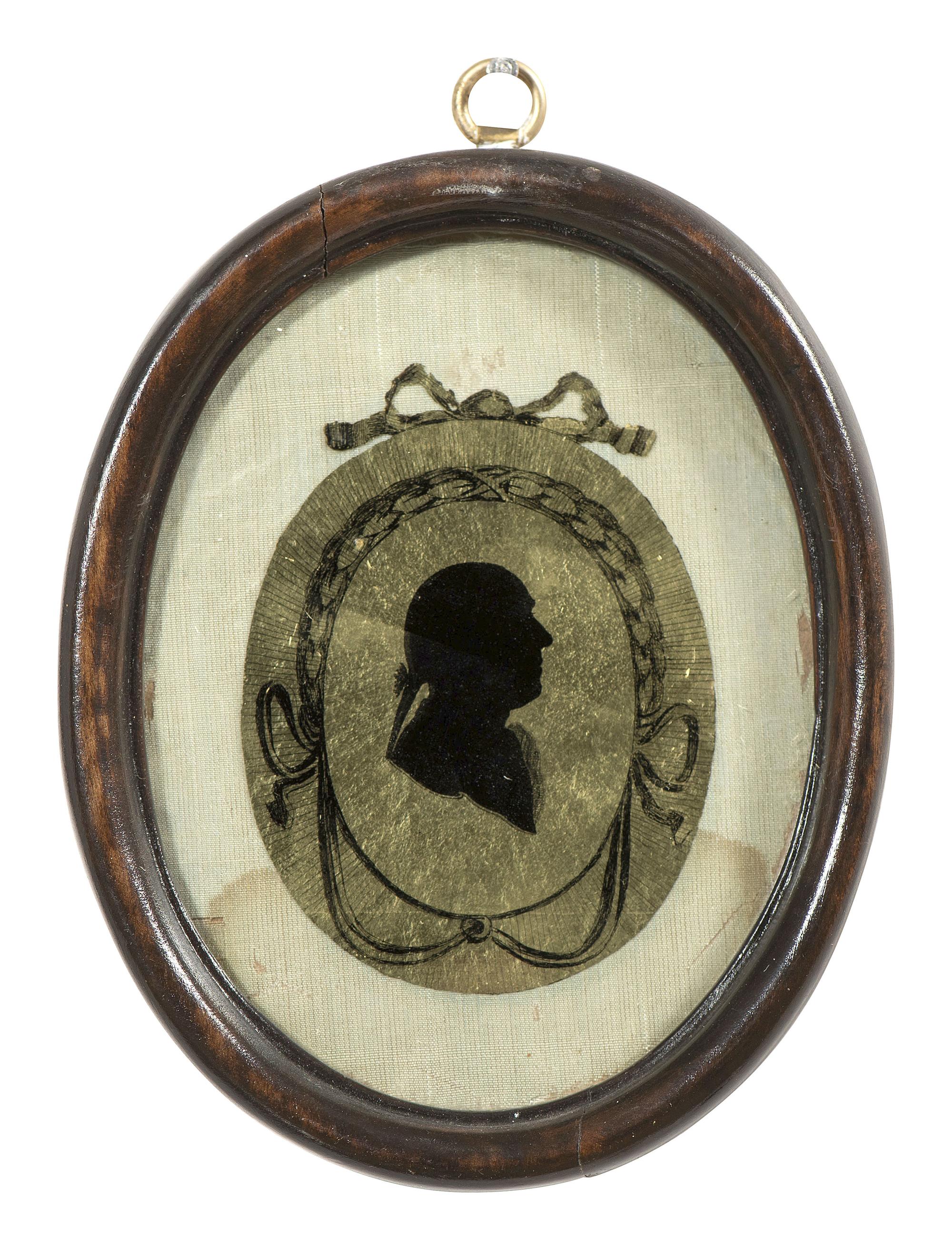 Six Verre Eglomise Silhouette Portraits of Gentlemen and Military Officers