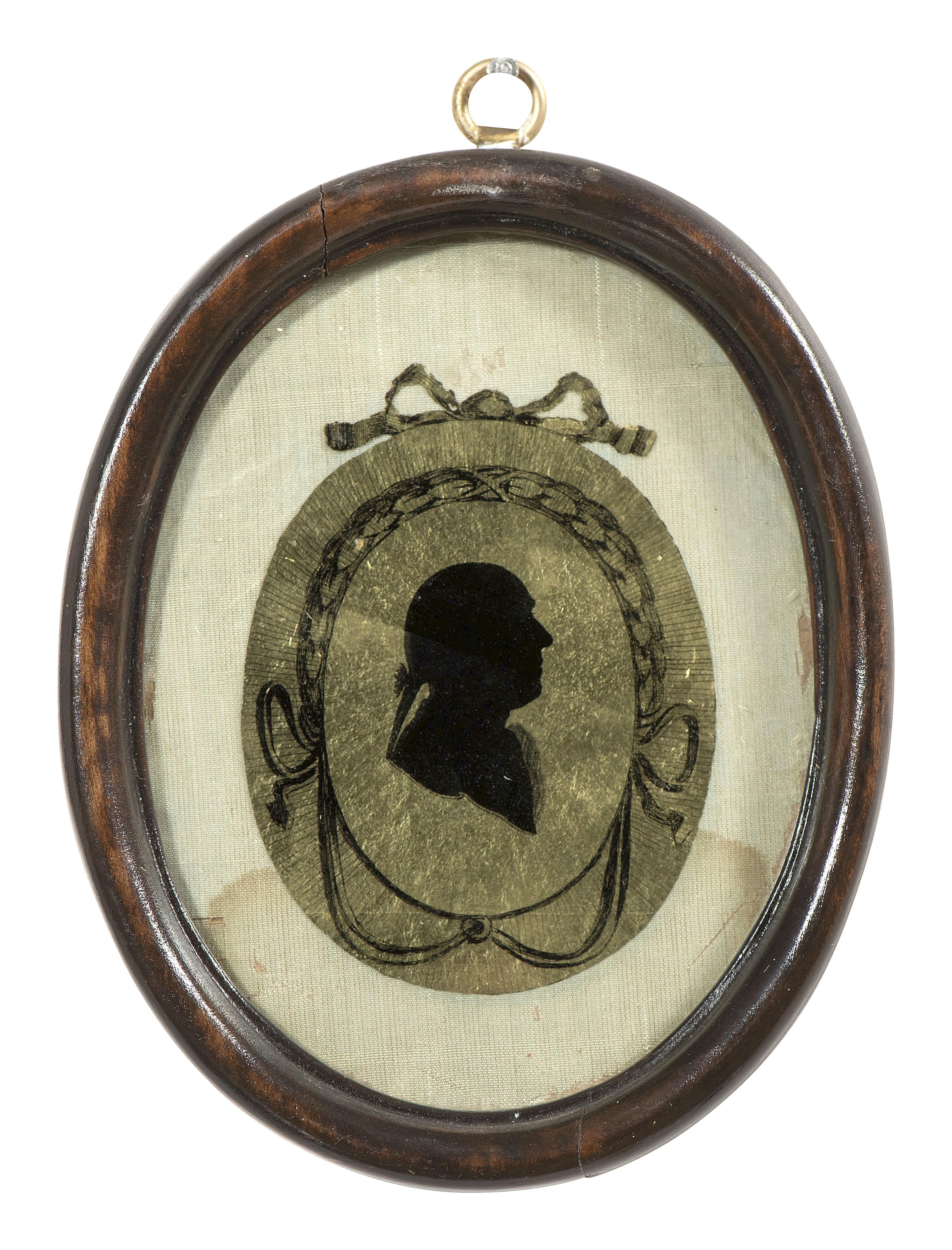 Six Verre Eglomise Silhouette Portraits of Gentlemen and Military Officers