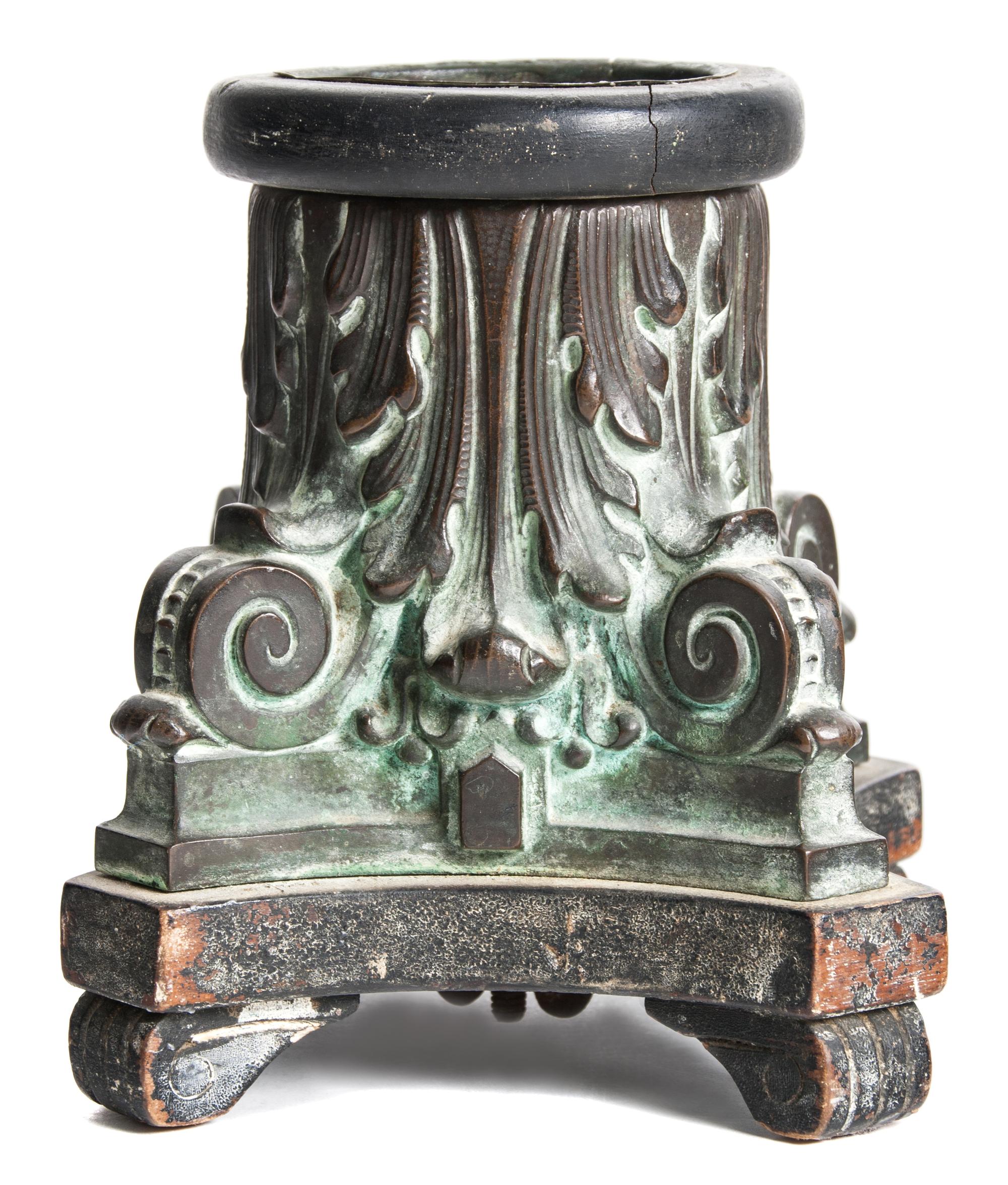 A Bronze Corinthian Capital-Form Candleholder Height 7 inches. — 20TH CENTURY