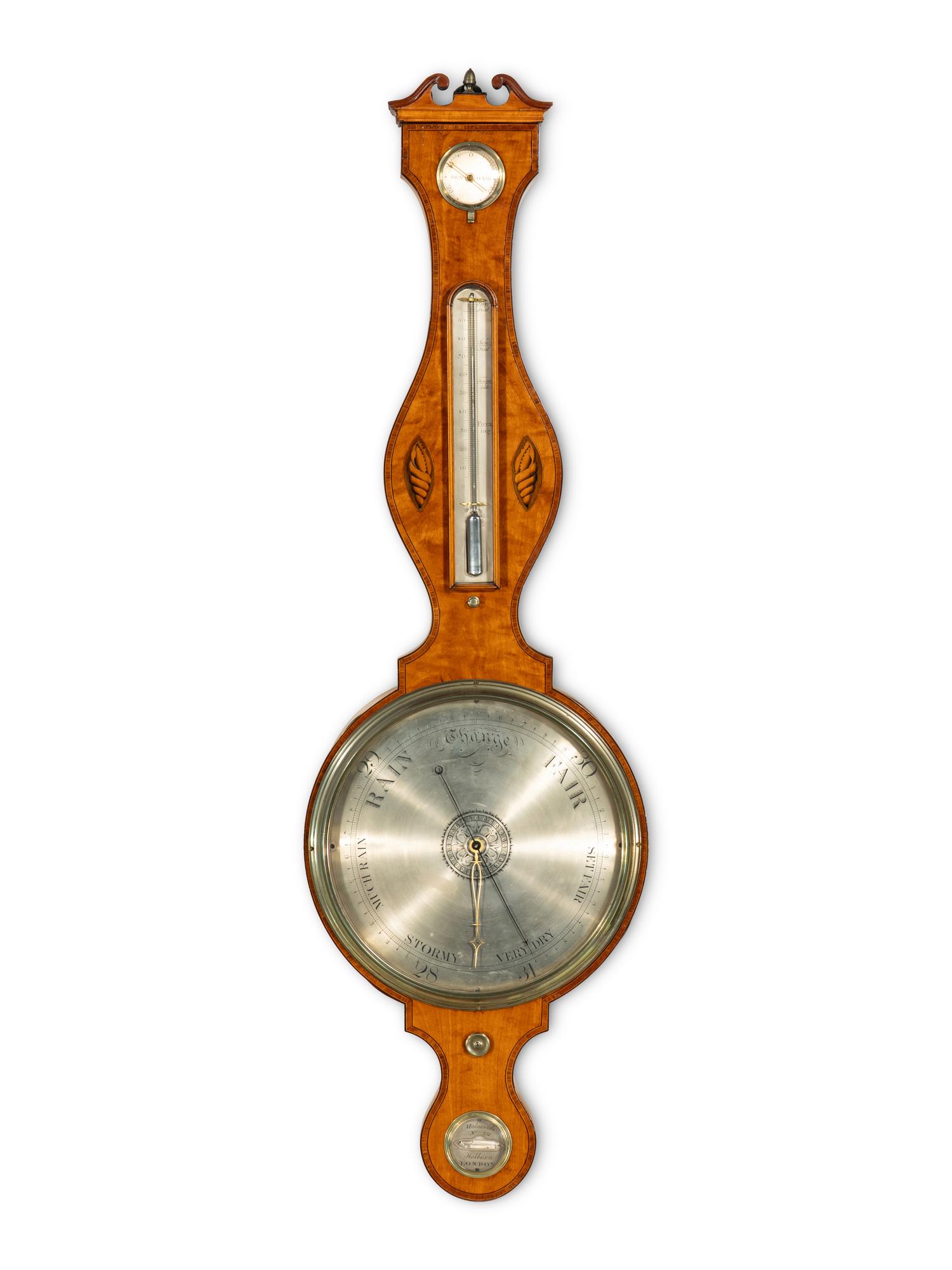 An English Satinwood Wheel Barometer