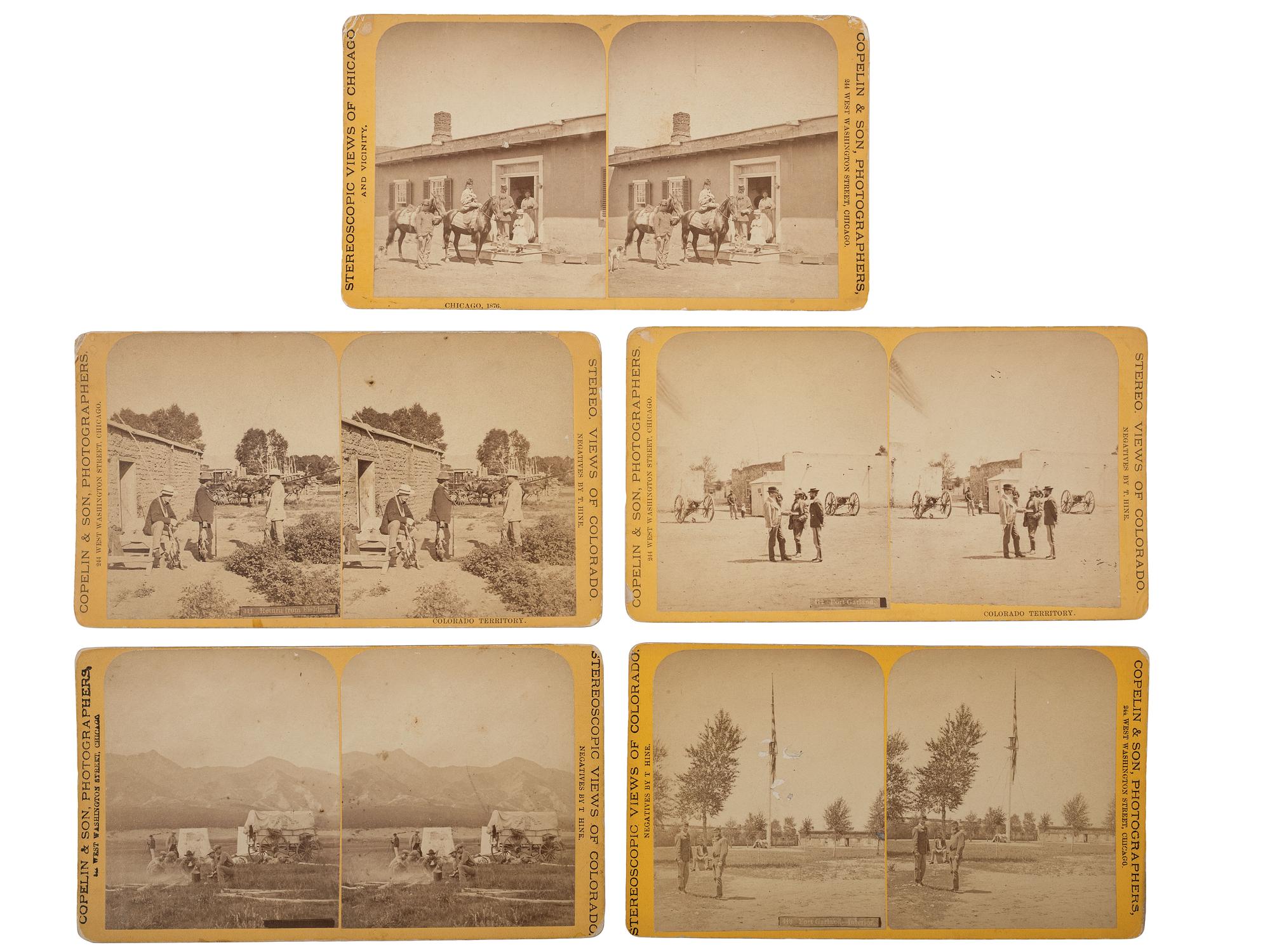 [WESTERN AMERICANA]. HINE, T., photographer. A group of stereoviews of the West, incl. rare images of Fort Garland, Colorado. Chicago: Copelin & Son Photographers.