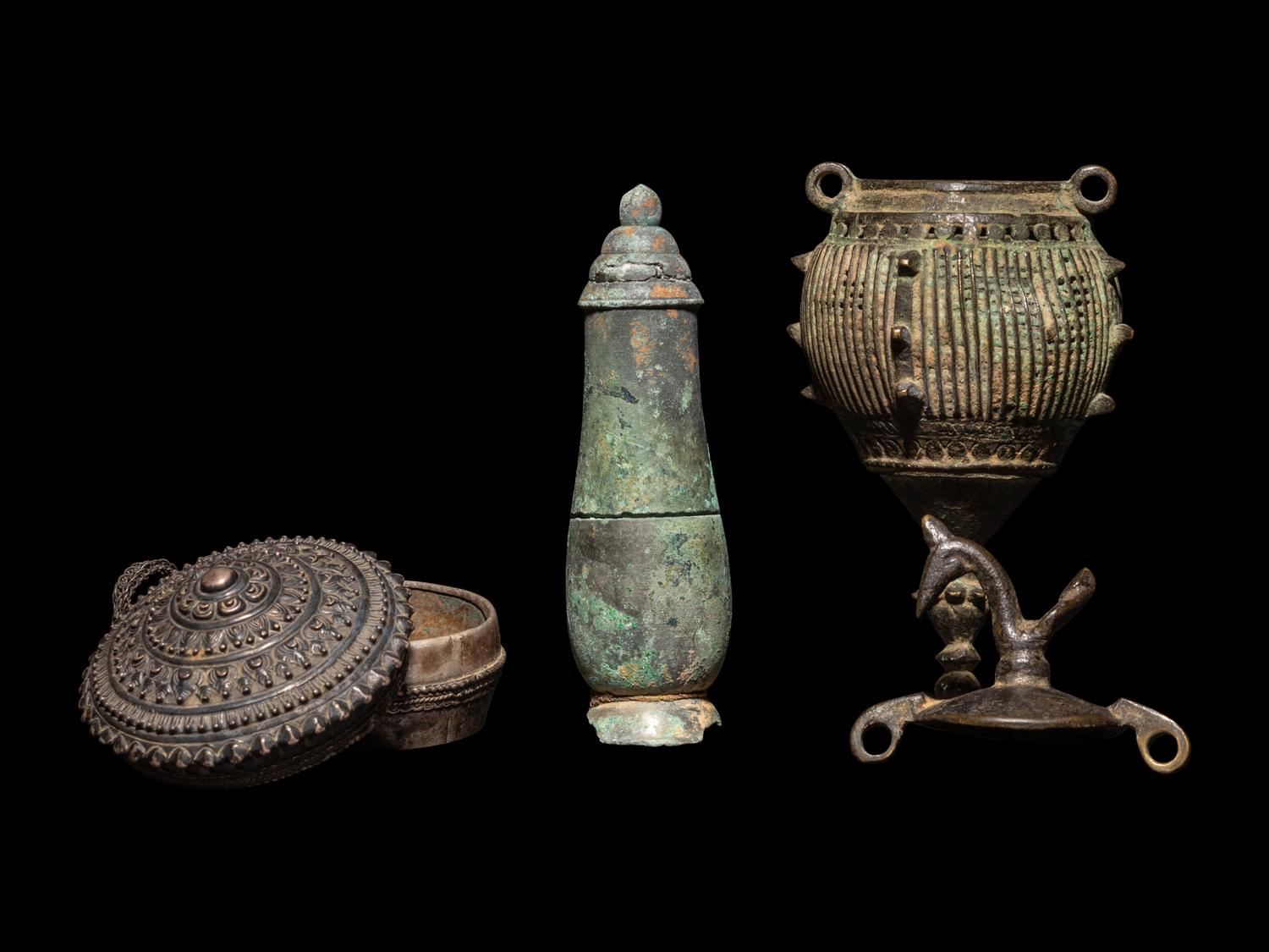 A Group of Three Silver and Bronze Vessels